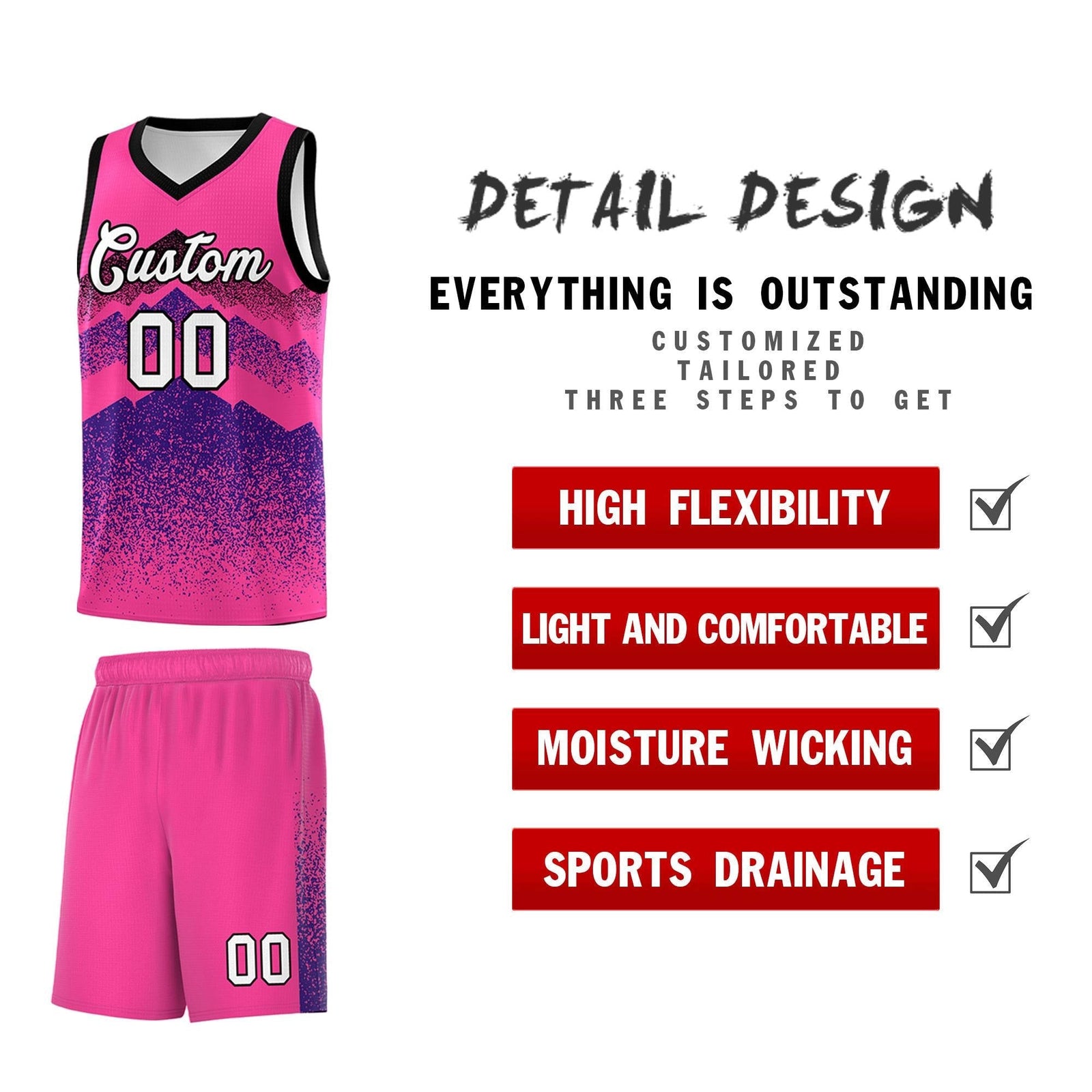 Personalized Youth Basketball Jerseys Pink Purple Gradient Mountain Design Uniforms