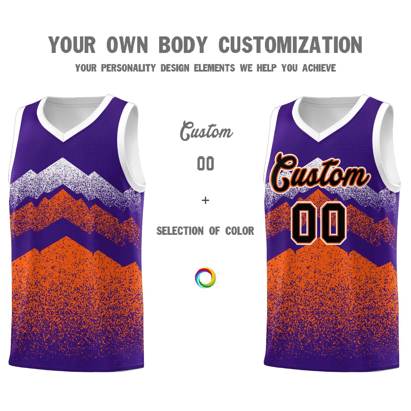 Custom Youth Basketball Jerseys Purple Orange Gradient Mountain Design Uniforms