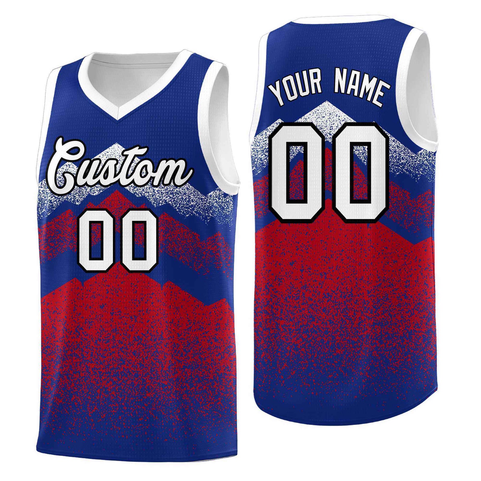 Personalized Youth Basketball Jerseys Royal Red Gradient Mountain Design Uniforms