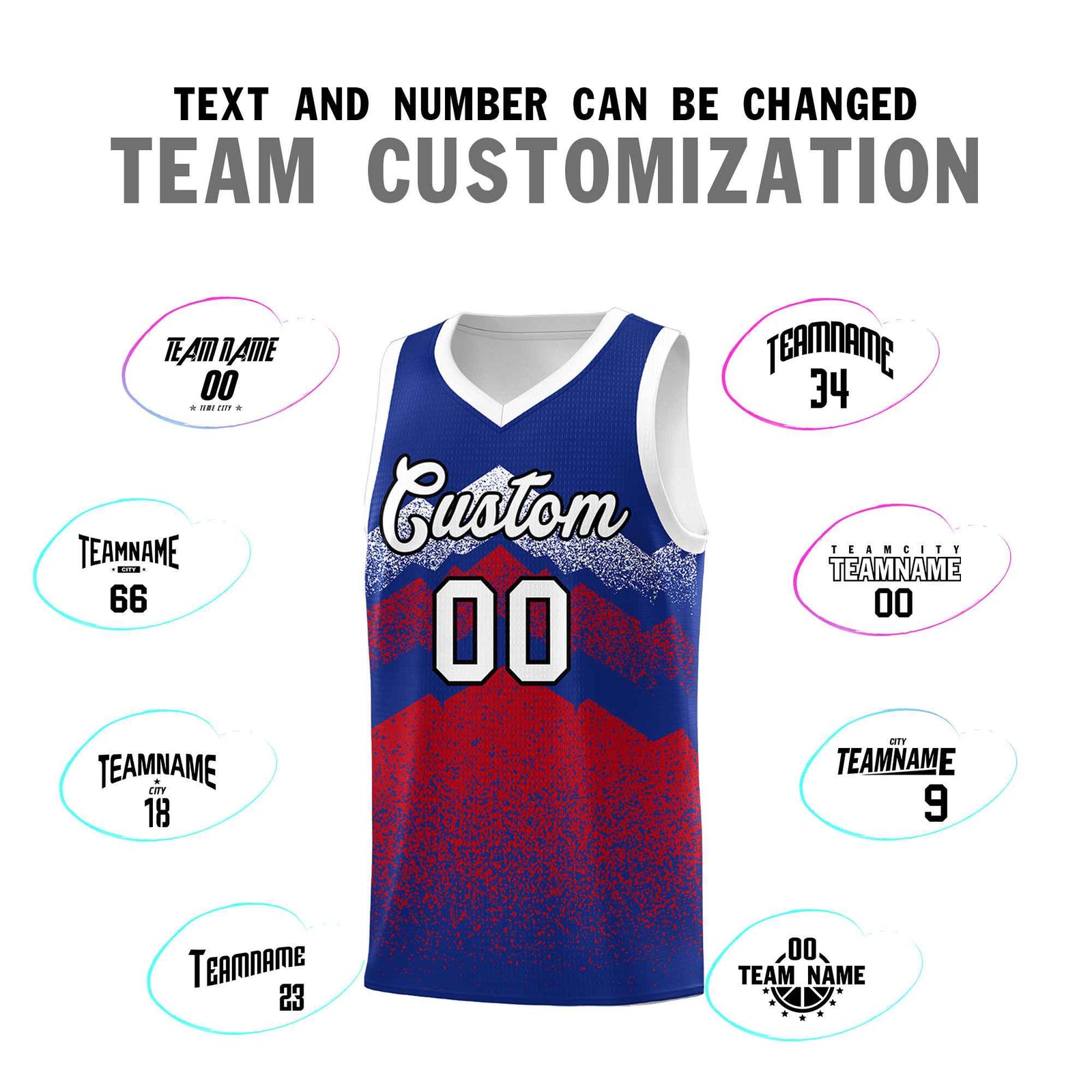 Personalized Youth Basketball Jerseys Royal Red Gradient Mountain Design Uniforms