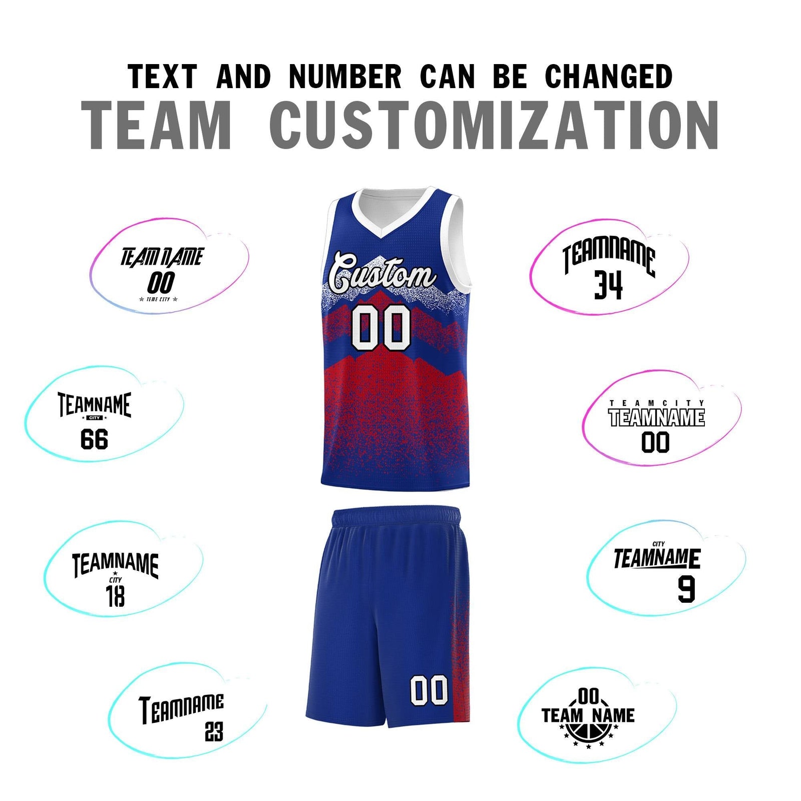 Personalized Youth Basketball Jerseys Royal Red Gradient Mountain Design Uniforms