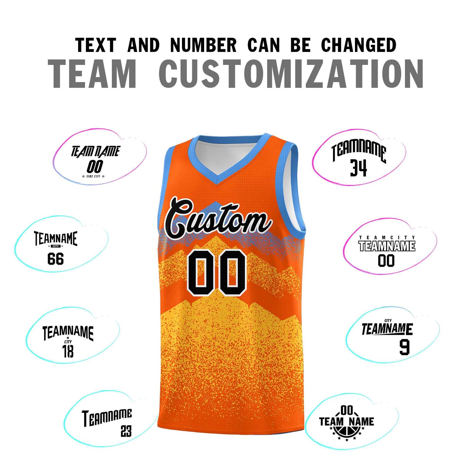 Custom Youth Basketball Jerseys Orange Gold Gradient Mountain Design Uniforms