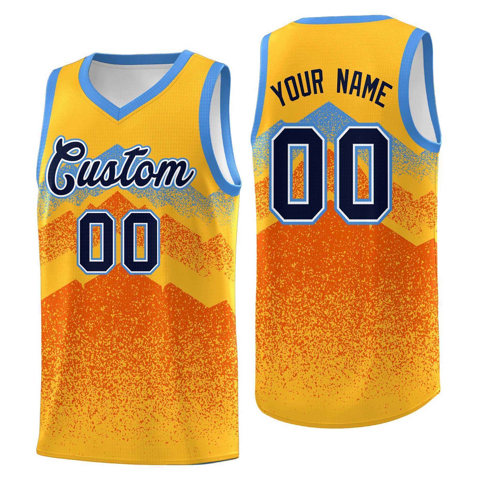 Custom Youth Basketball Jerseys Gold Orange Gradient Mountain Design Uniforms