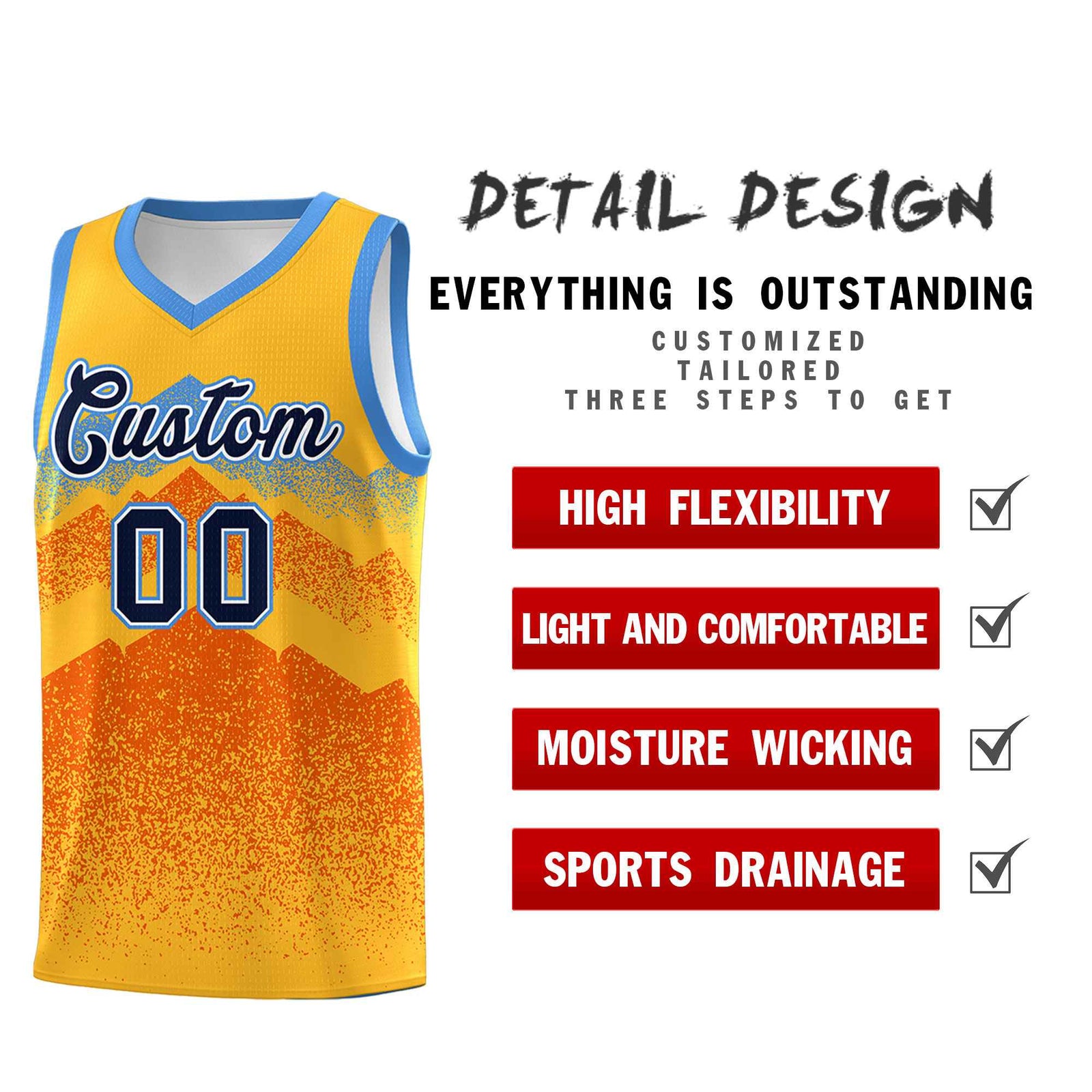 Custom Youth Basketball Jerseys Gold Orange Gradient Mountain Design Uniforms