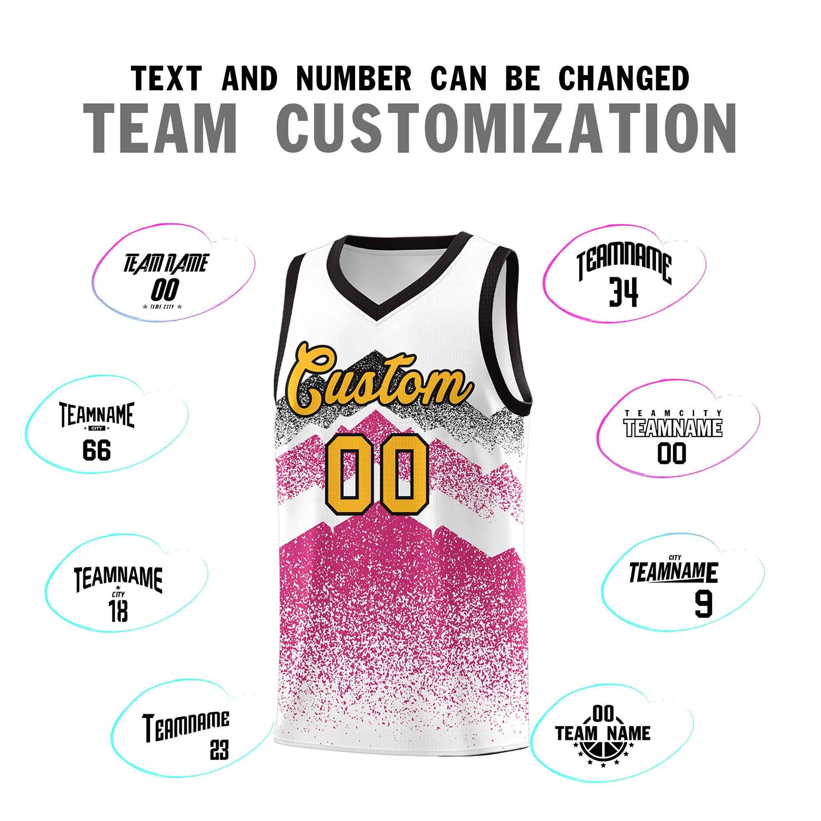 Personalized Youth Basketball Jerseys White Rose Red Gradient Mountain Design Uniforms