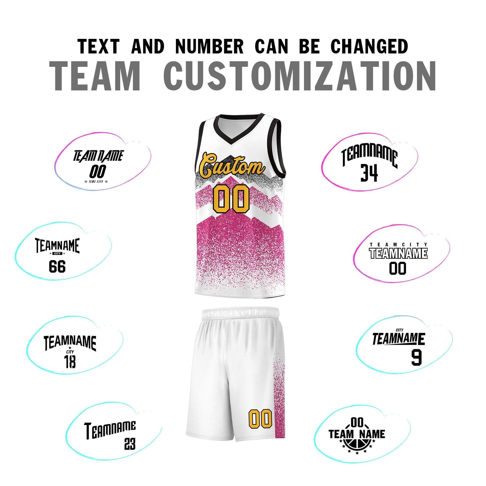 Personalized Youth Basketball Jerseys White Rose Red Gradient Mountain Design Uniforms