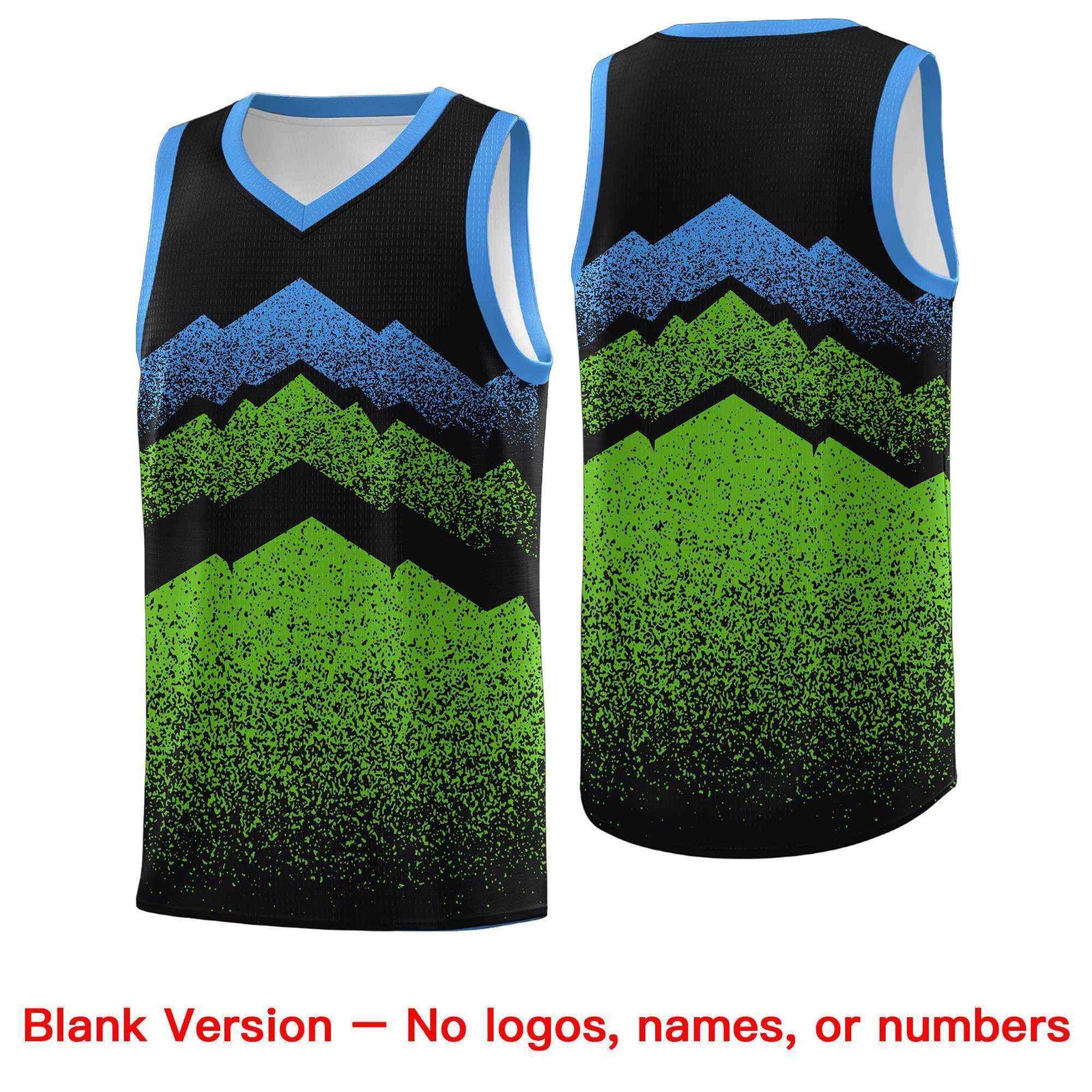 Personalized Youth Basketball Jerseys Black Green Gradient Mountain Design Uniforms