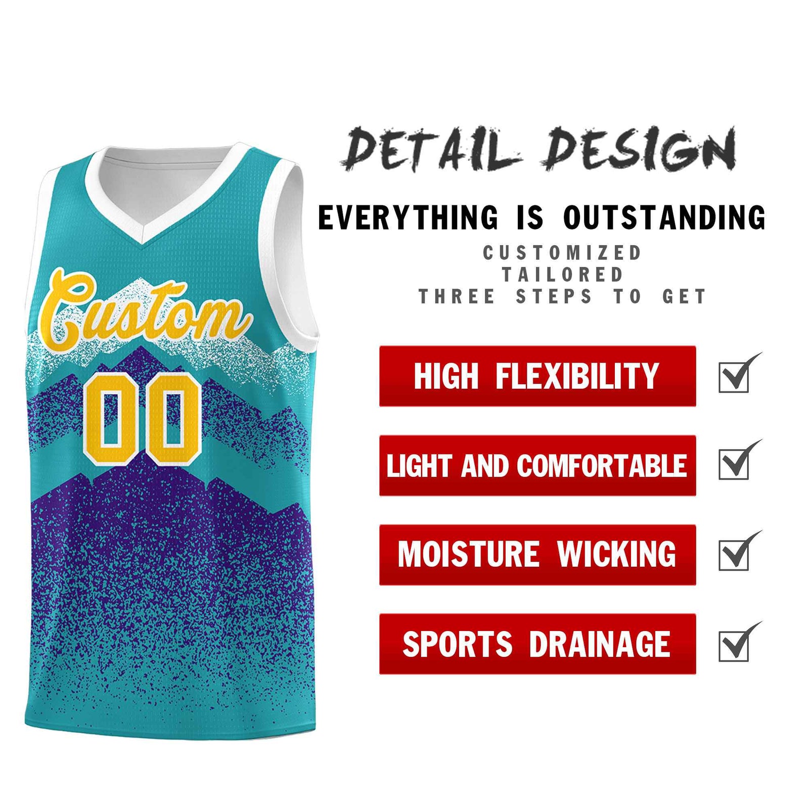 Personalized Youth Basketball Jerseys Aqua Purple Gradient Mountain Design Uniforms