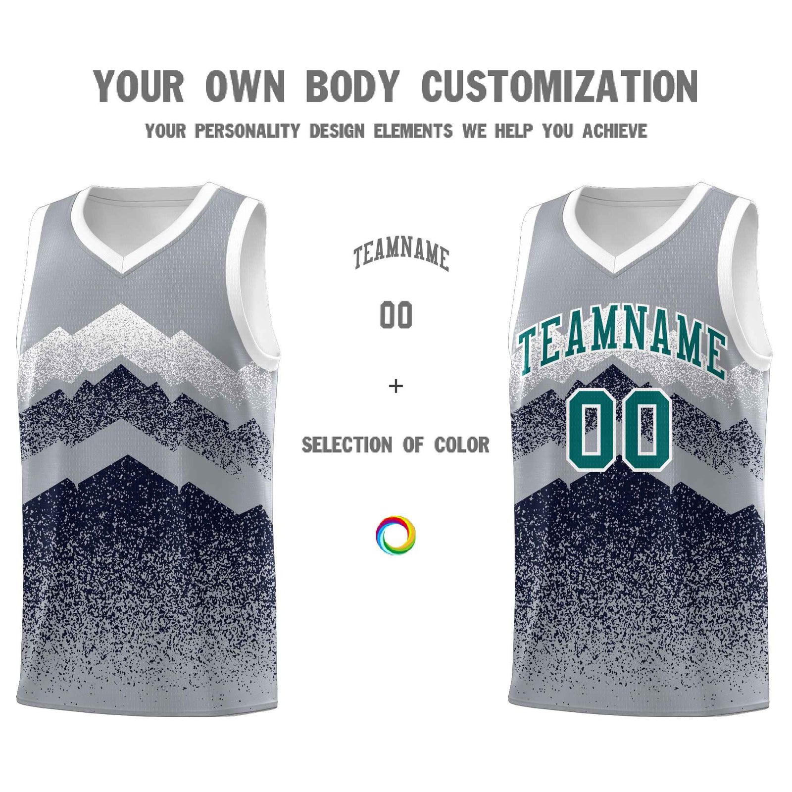 Custom Youth Basketball Jerseys Gray Navy Gradient Mountain Design Uniforms