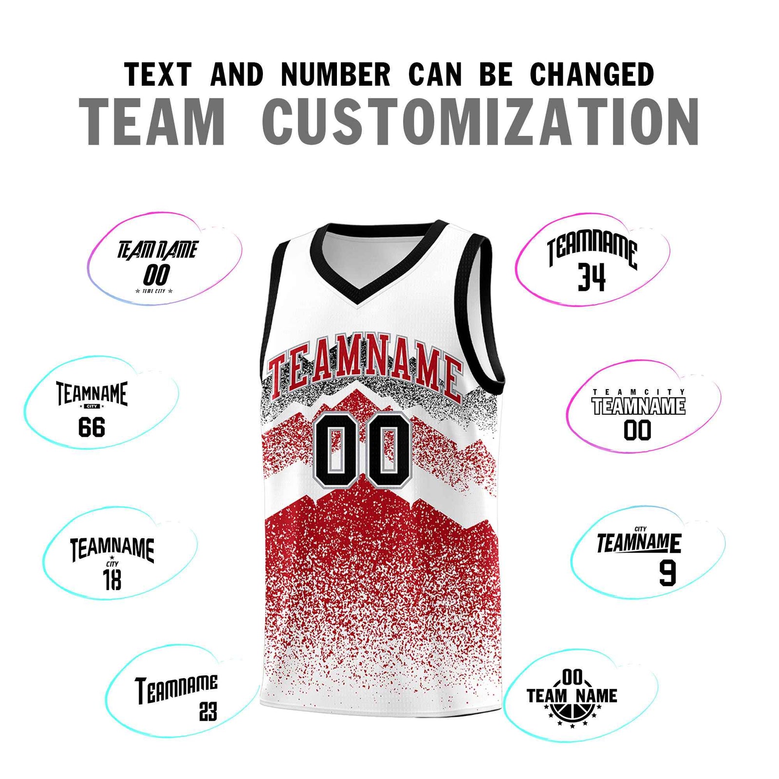 Personalized Youth Basketball Jerseys White Red Gradient Mountain Design Uniforms