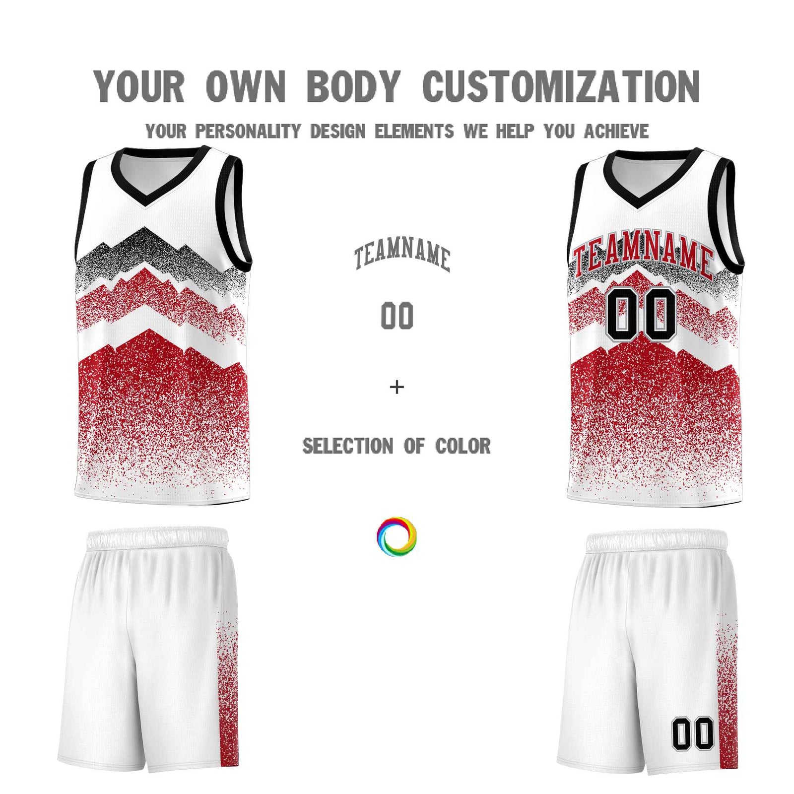Personalized Youth Basketball Jerseys White Red Gradient Mountain Design Uniforms