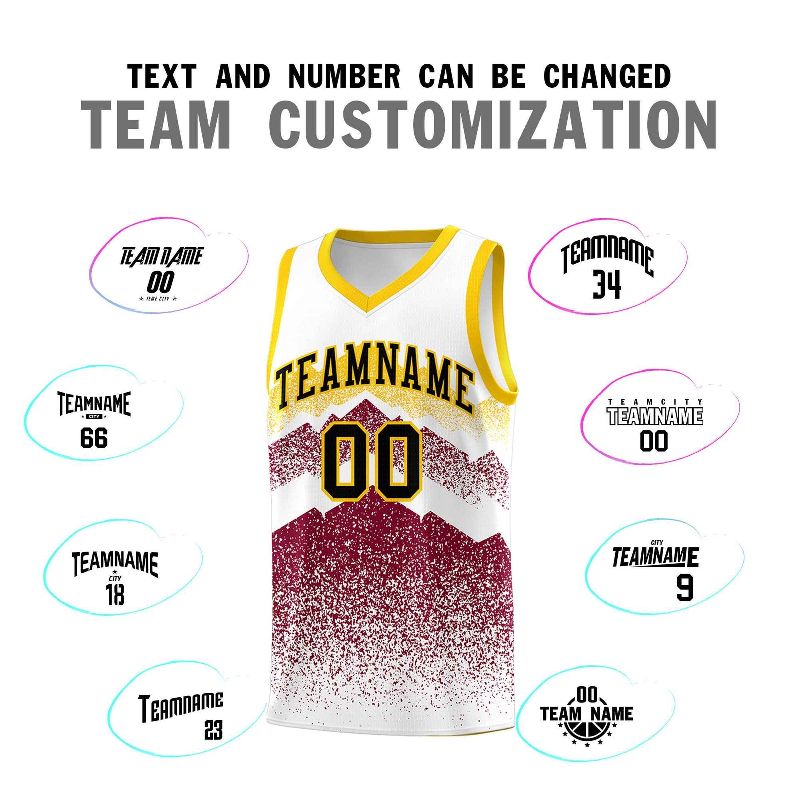 Personalized Youth Basketball Jerseys White Crimson Gradient Mountain Design Uniforms