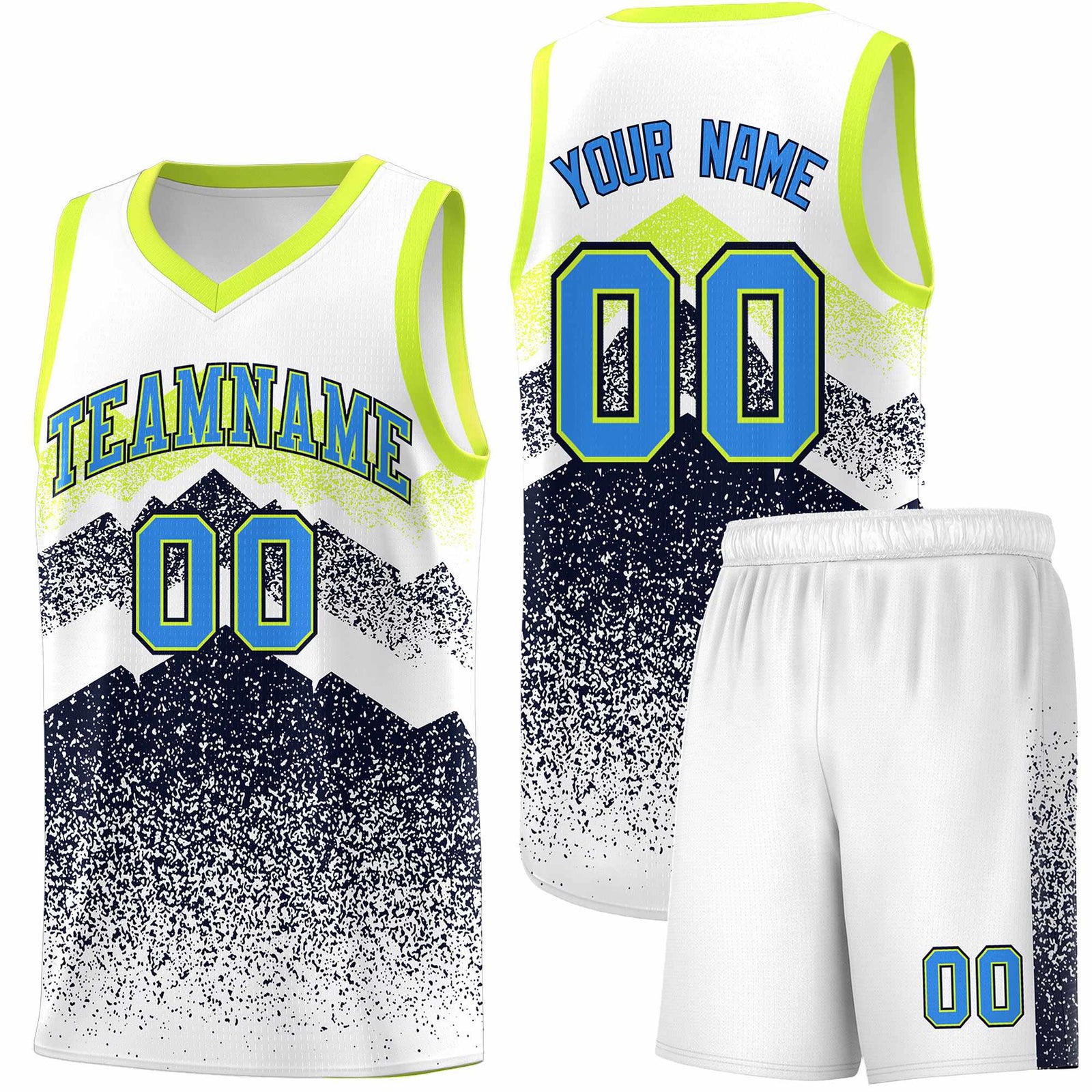 Personalized Youth Basketball Jerseys White Navy Gradient Mountain Design Uniforms