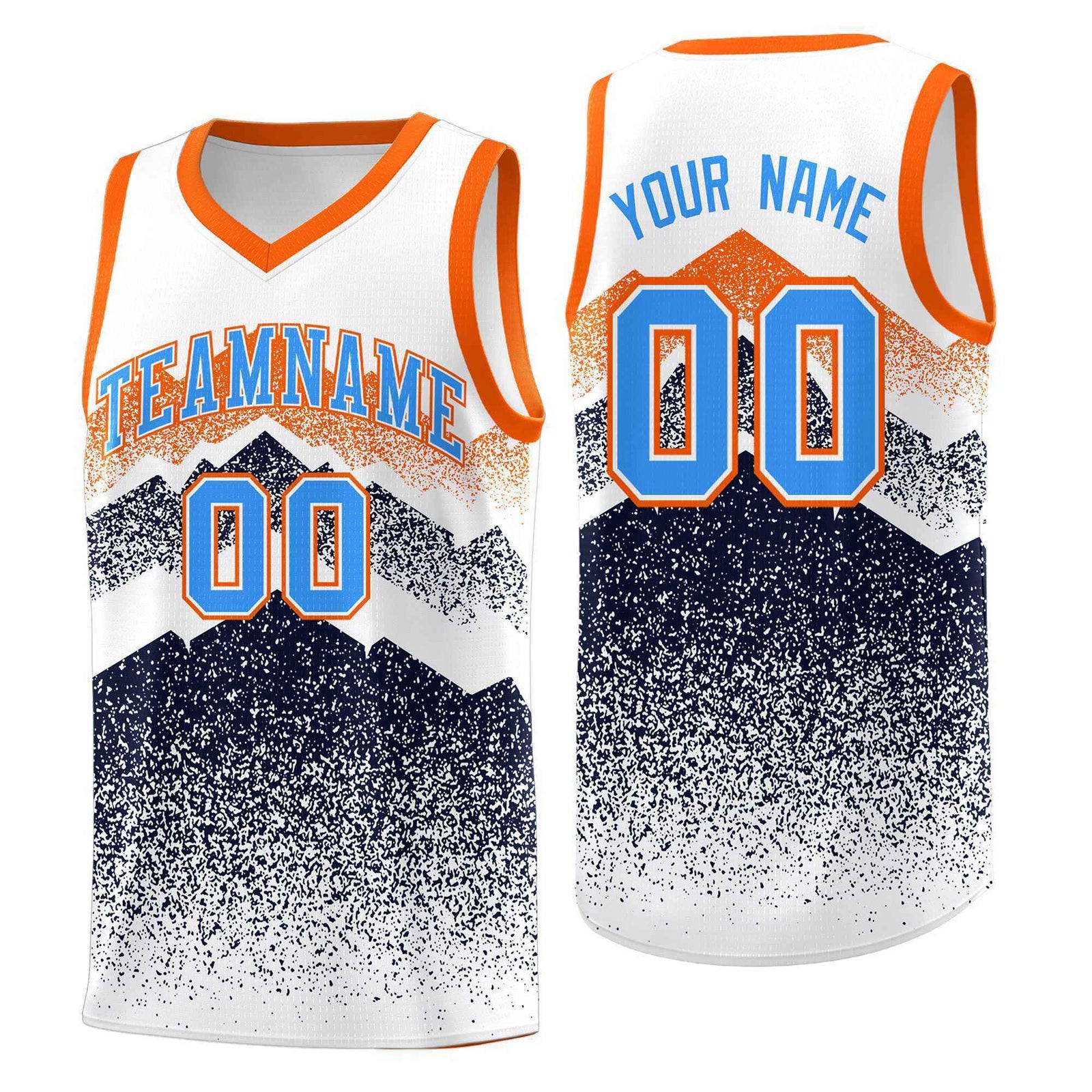 Personalized Youth Basketball Jerseys White Navy Gradient Mountain Design Uniforms