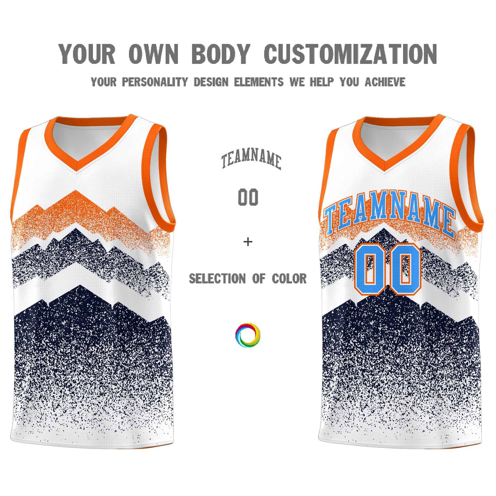 Personalized Youth Basketball Jerseys White Navy Gradient Mountain Design Uniforms