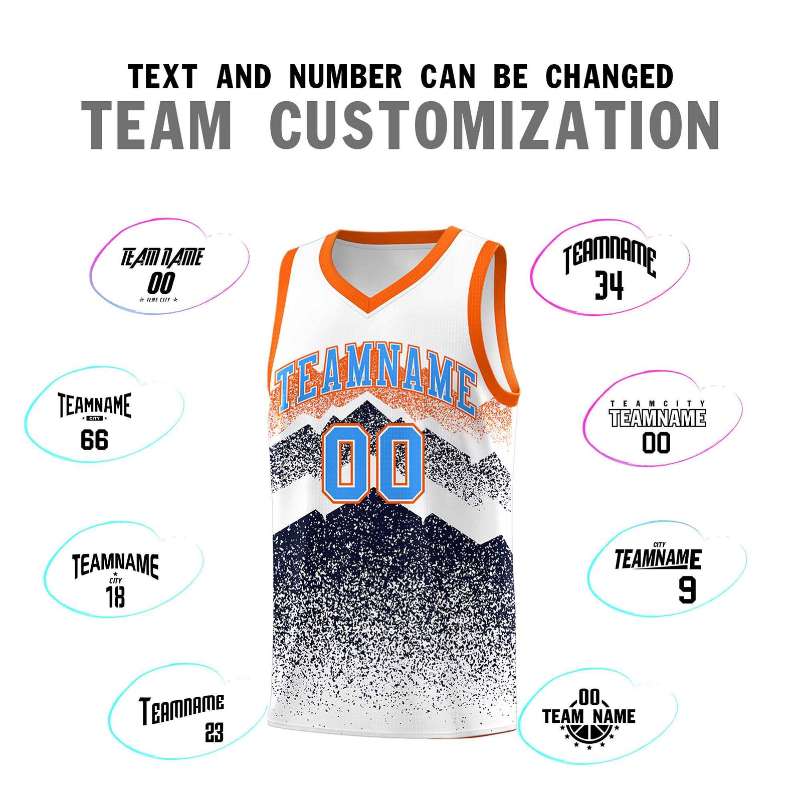 Personalized Youth Basketball Jerseys White Navy Gradient Mountain Design Uniforms