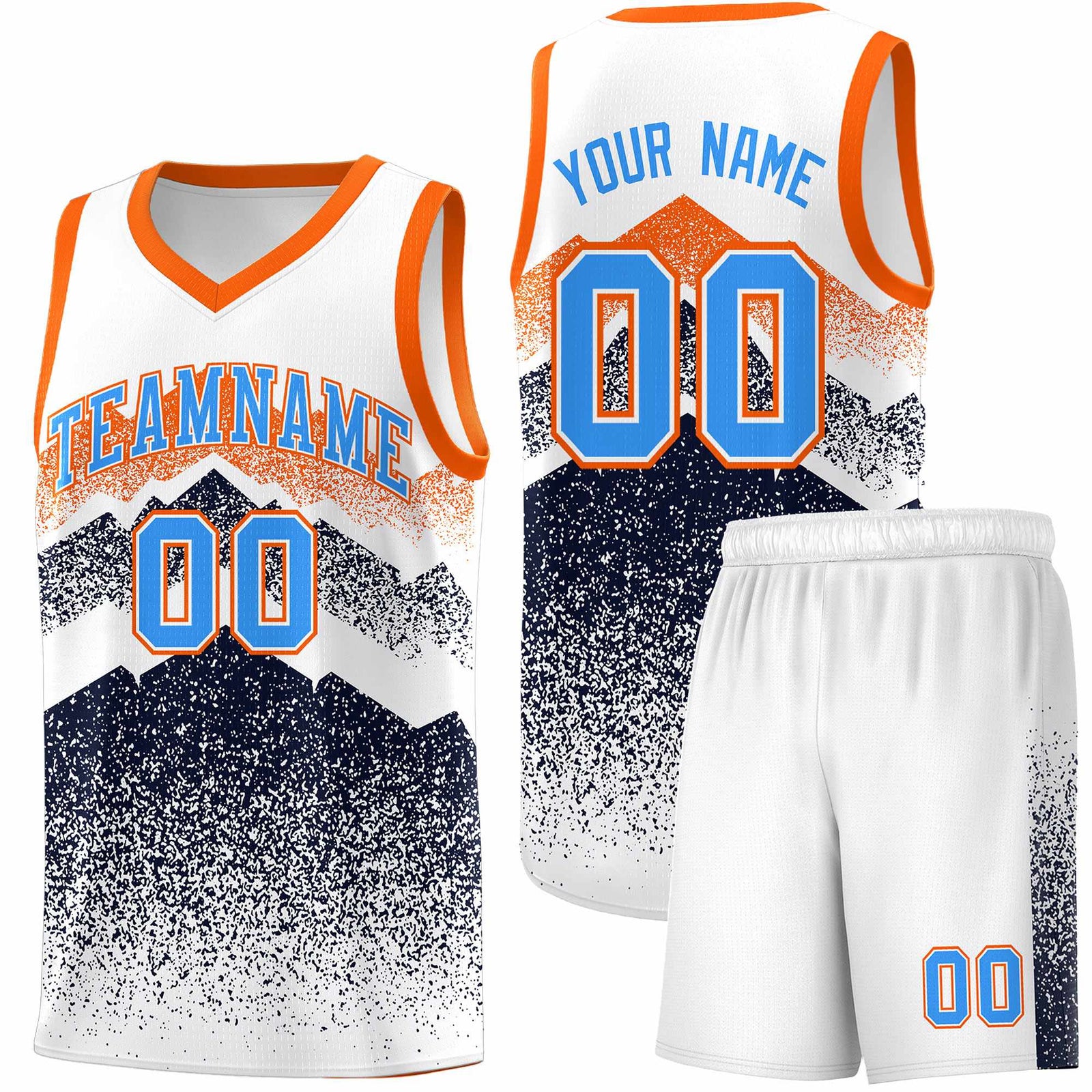 Personalized Youth Basketball Jerseys White Navy Gradient Mountain Design Uniforms