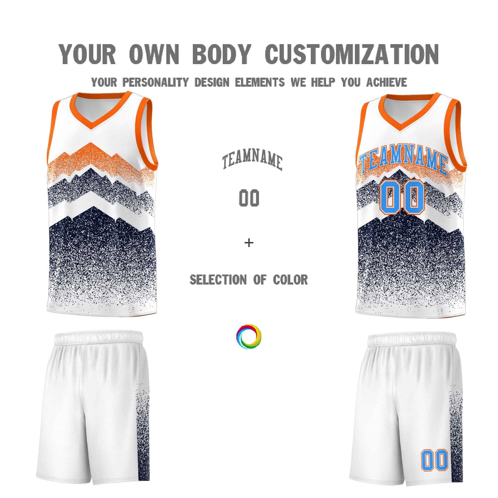 Personalized Youth Basketball Jerseys White Navy Gradient Mountain Design Uniforms