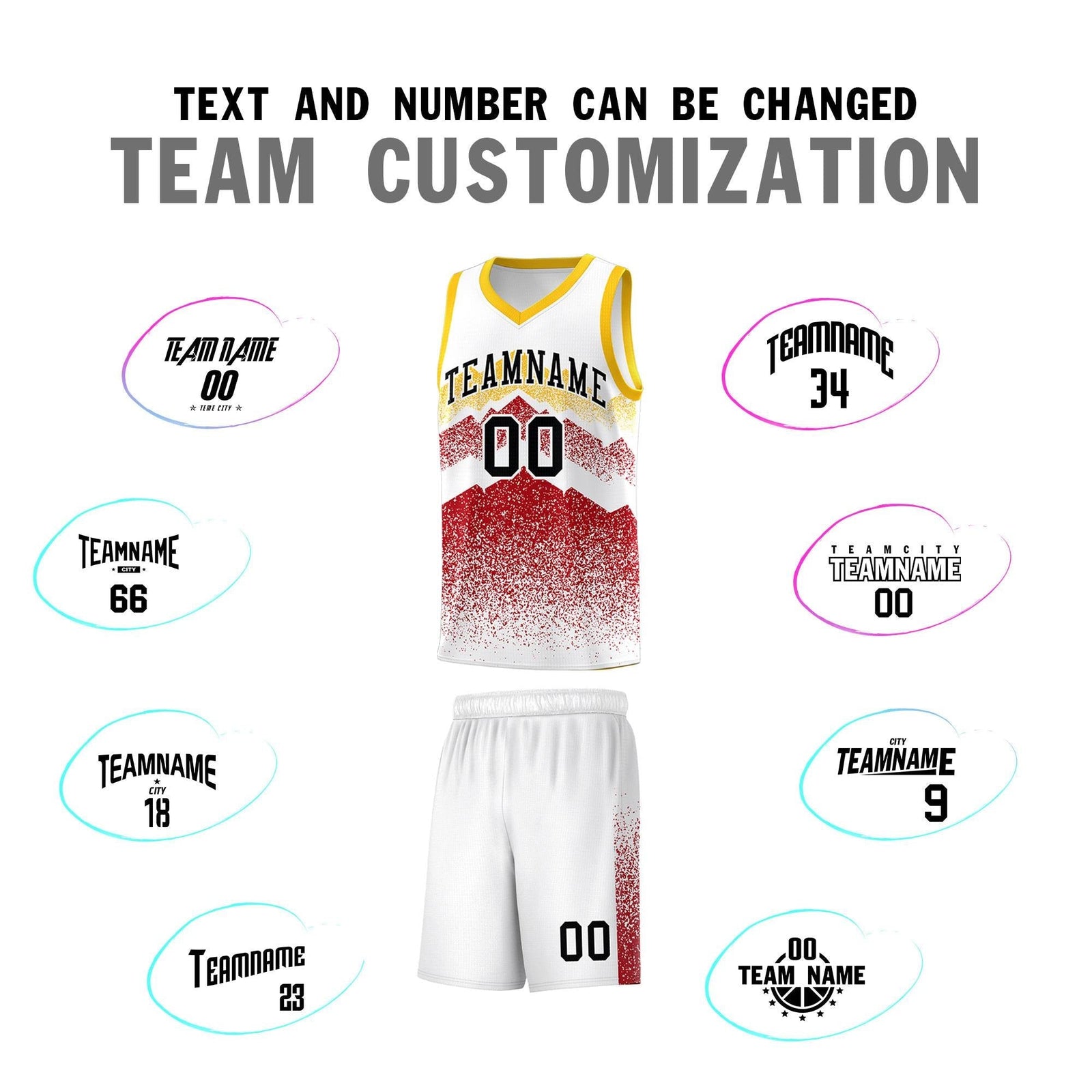 Custom Youth Basketball Jerseys White Red Gradient Mountain Design Uniforms