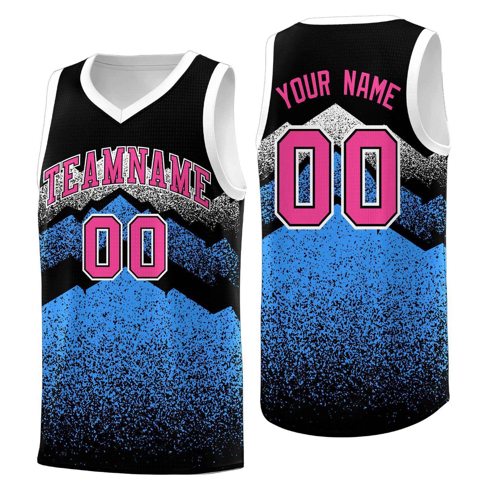 Personalized Youth Basketball Jerseys Black Powder Blue Gradient Mountain Design Uniforms