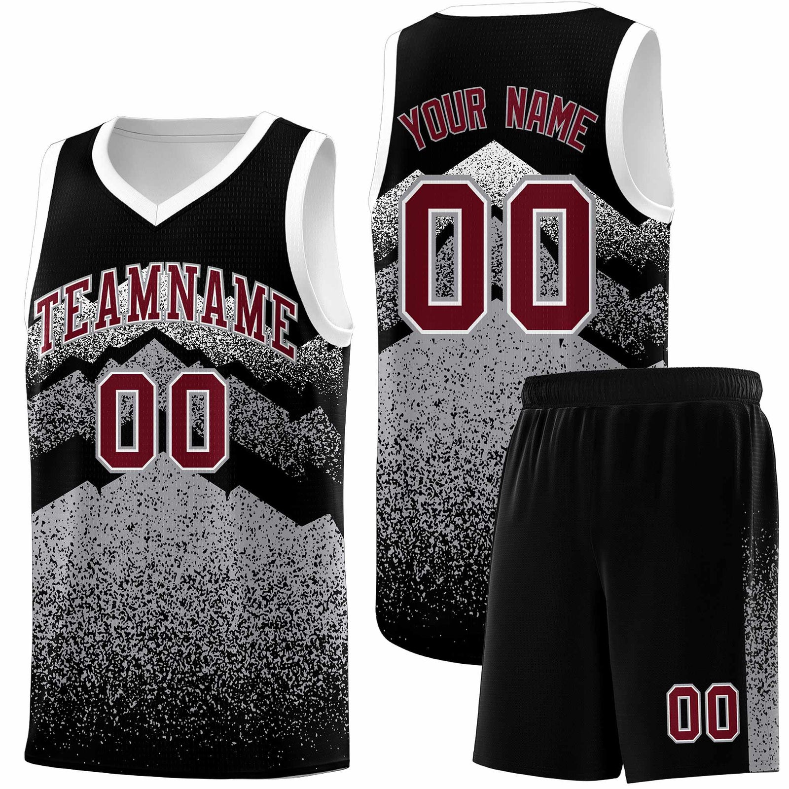 Personalized Youth Basketball Jerseys Black Gray Gradient Mountain Design Uniforms