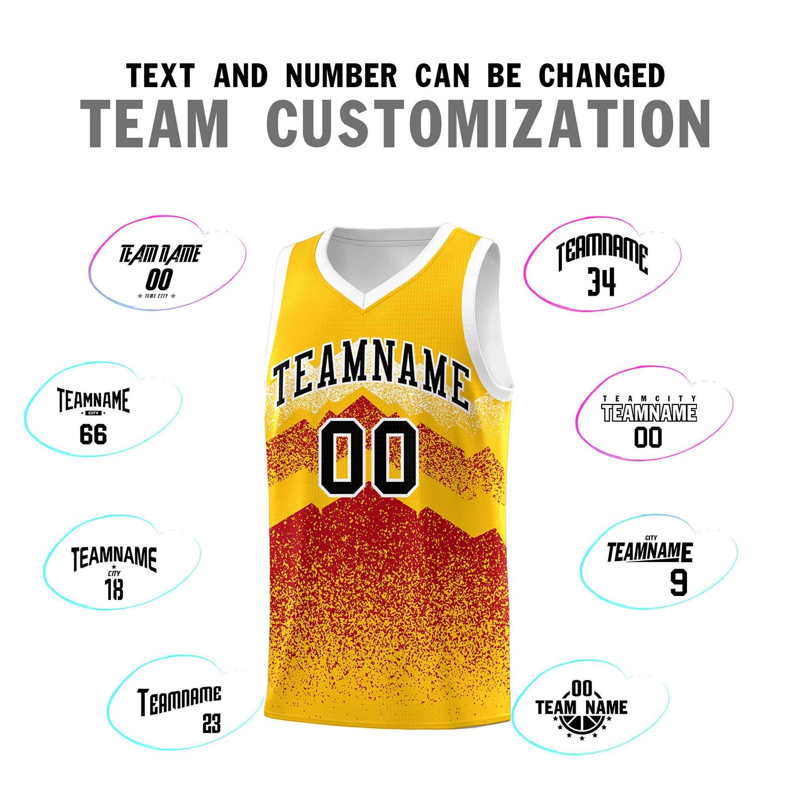 Personalized Youth Basketball Jerseys Gold Red Gradient Mountain Design Uniforms