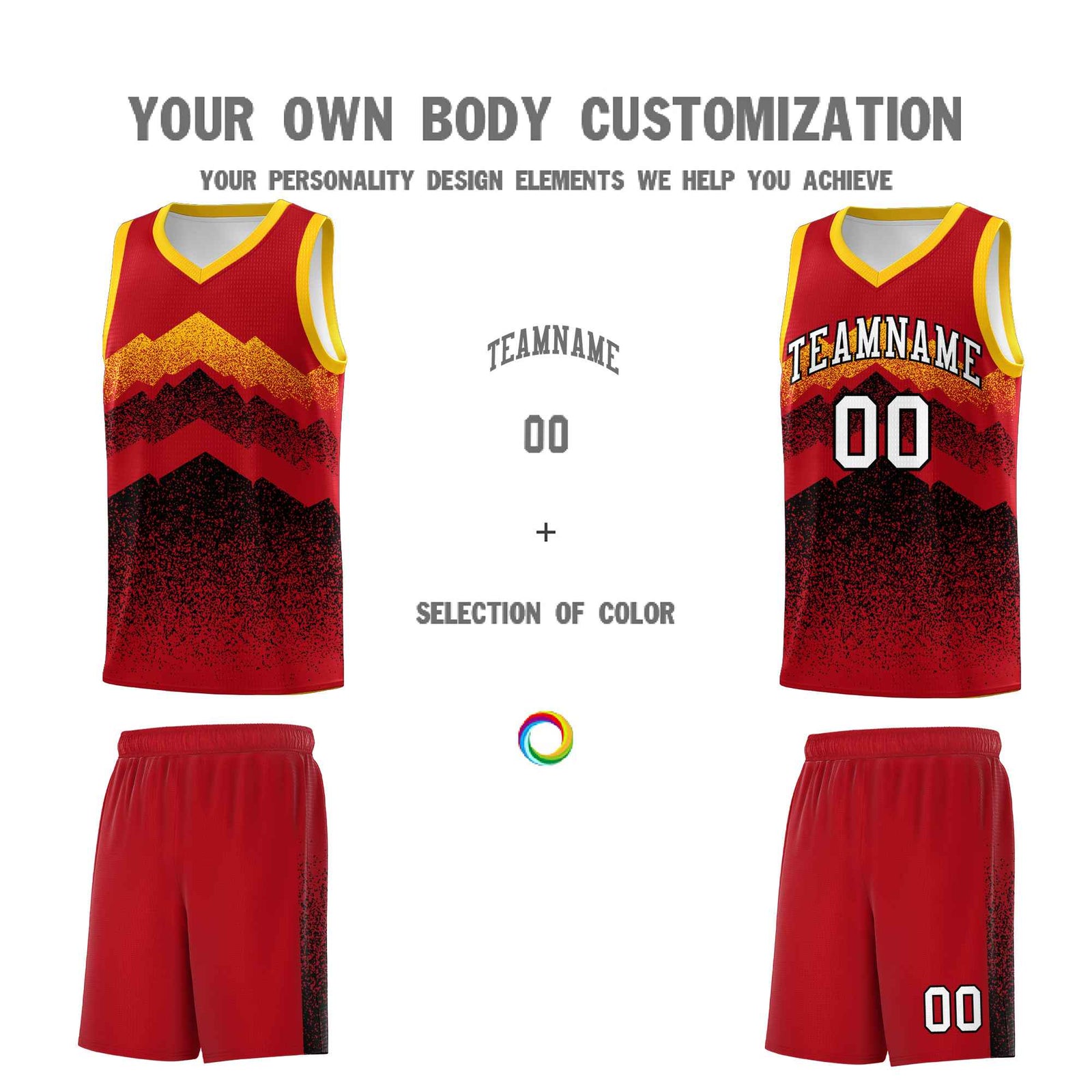 Custom Youth Basketball Jerseys Red Black Gradient Mountain Design Uniforms