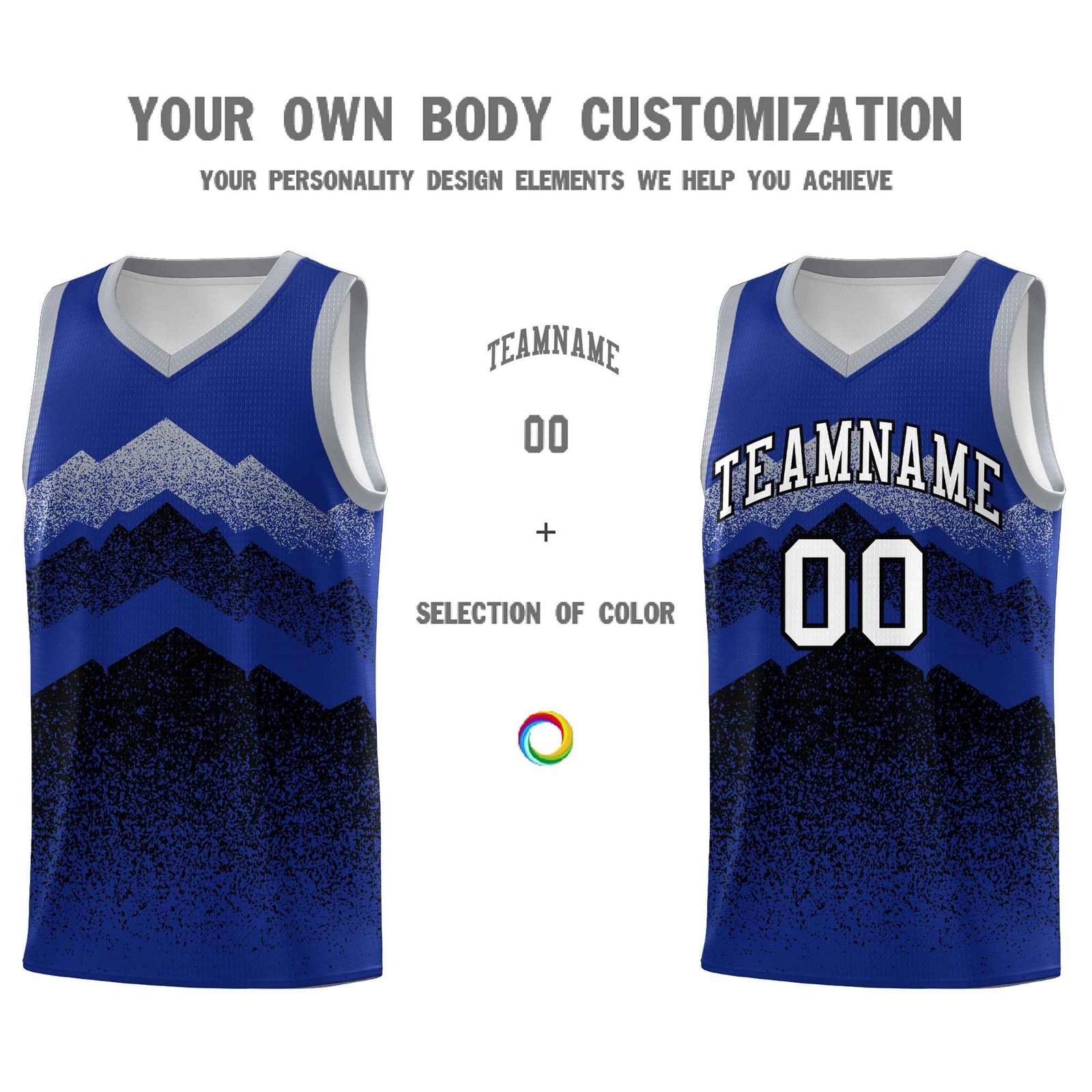 Personalized Youth Basketball Jerseys Royal Black Gradient Mountain Design Uniforms