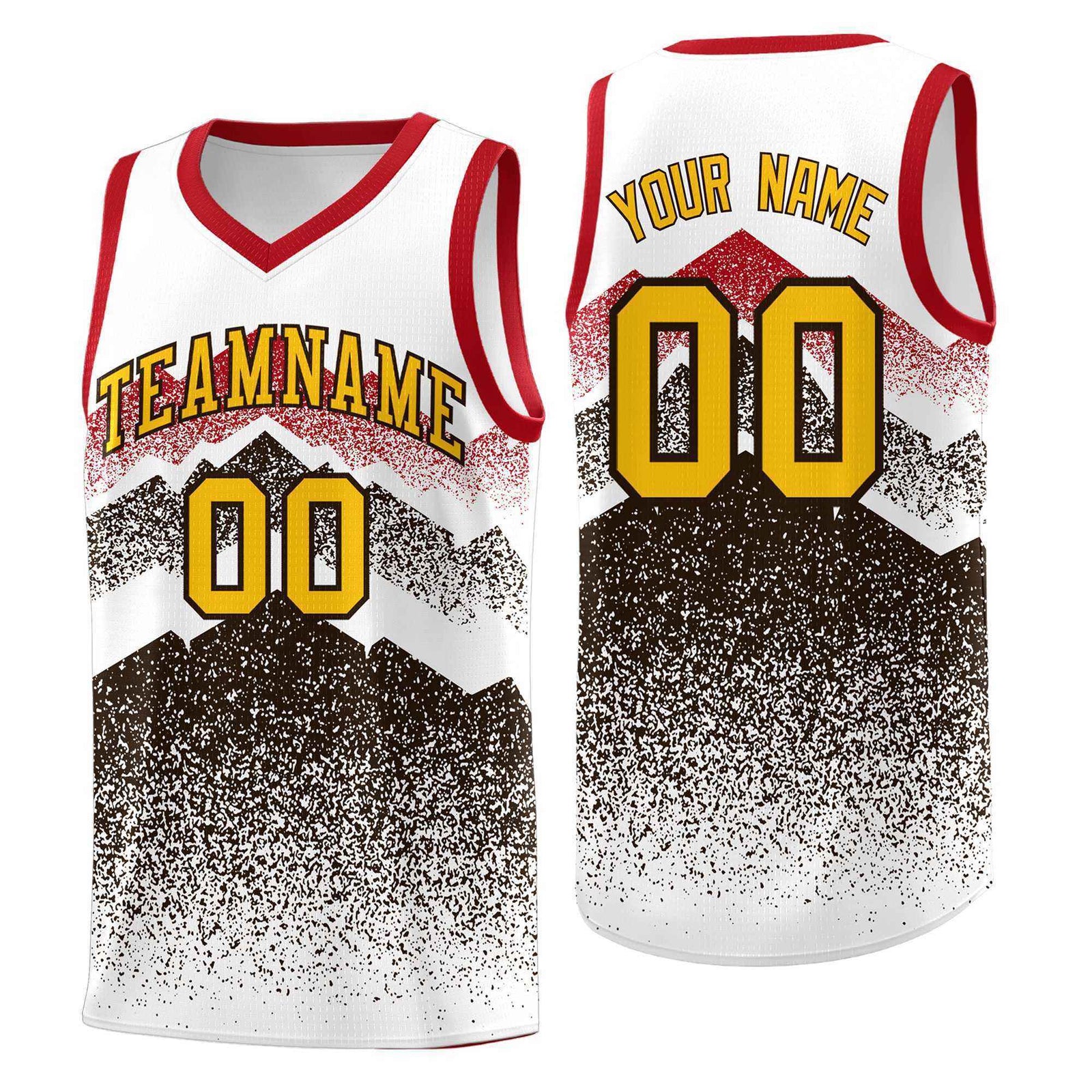 Custom Youth Basketball Jerseys White Brown Gradient Mountain Design Uniforms