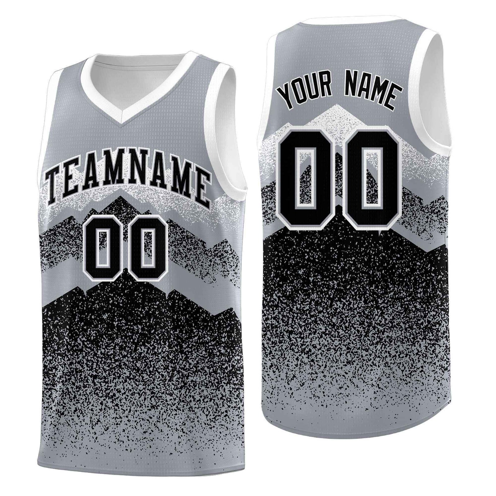Personalized Youth Basketball Jerseys Gray Black Gradient Mountain Design Uniforms