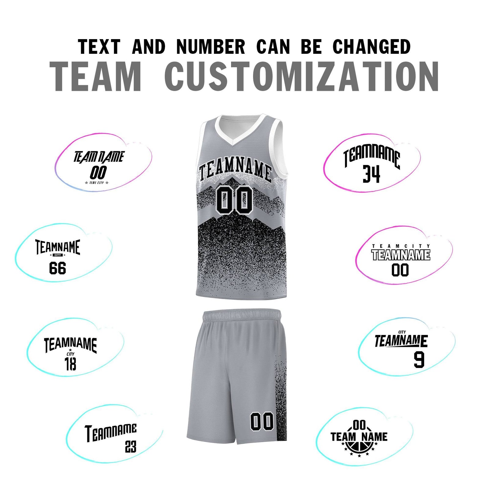 Personalized Youth Basketball Jerseys Gray Black Gradient Mountain Design Uniforms