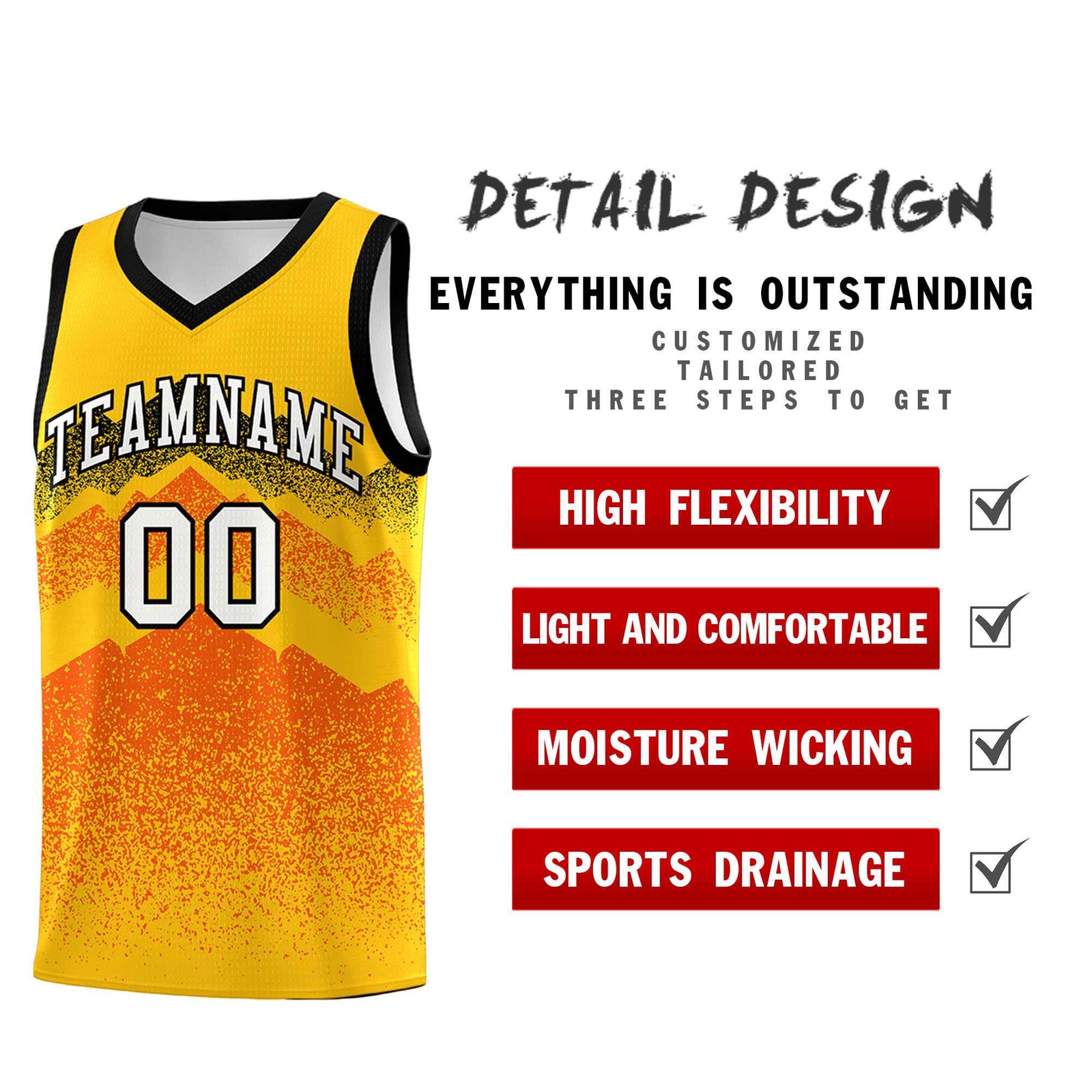 Personalized Youth Basketball Jerseys Yellow Orange Gradient Mountain Design Uniforms
