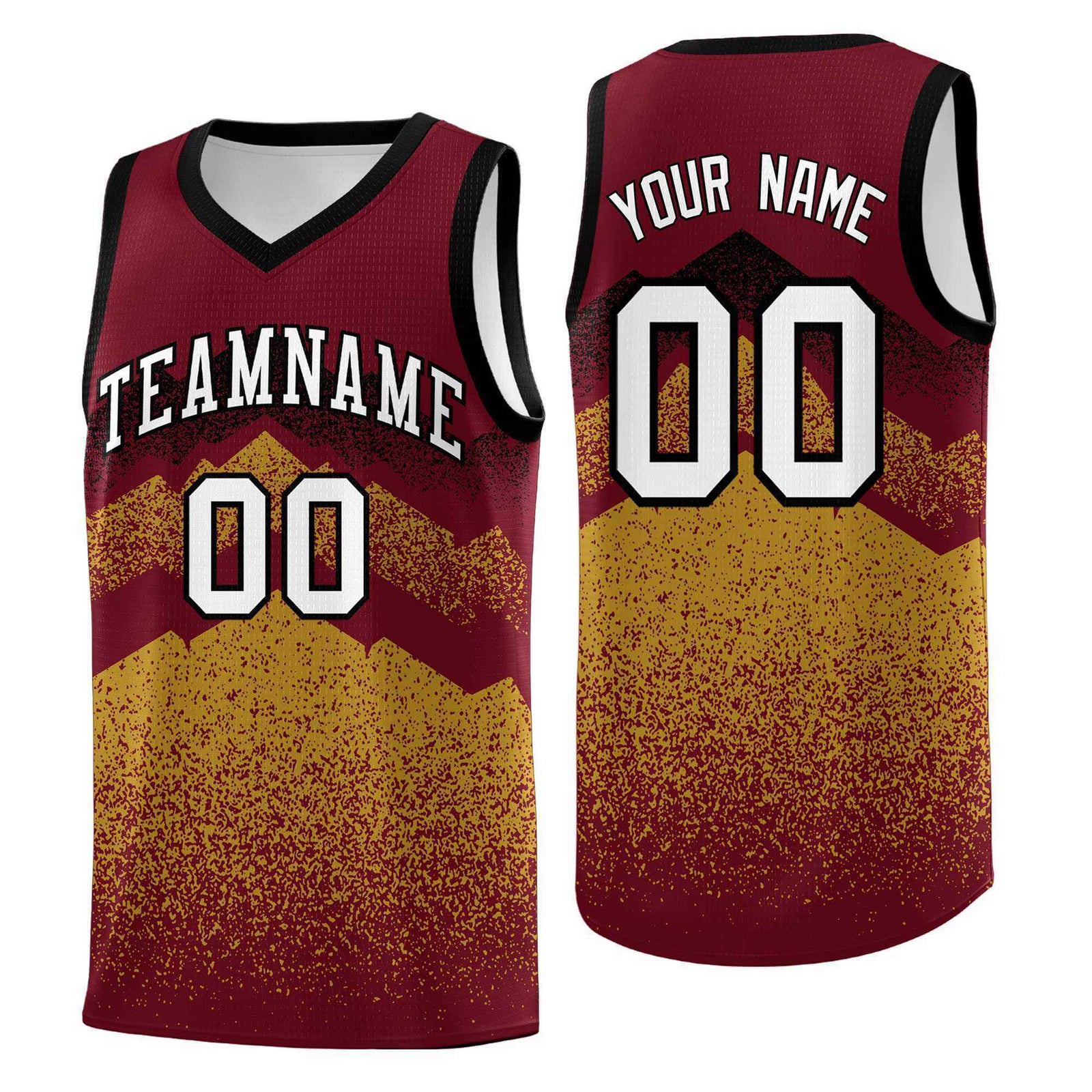 Personalized Youth Basketball Jerseys Crimson Old Gold Gradient Mountain Design Uniforms