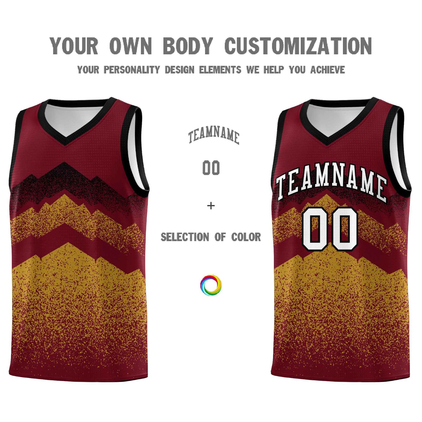 Personalized Youth Basketball Jerseys Crimson Old Gold Gradient Mountain Design Uniforms