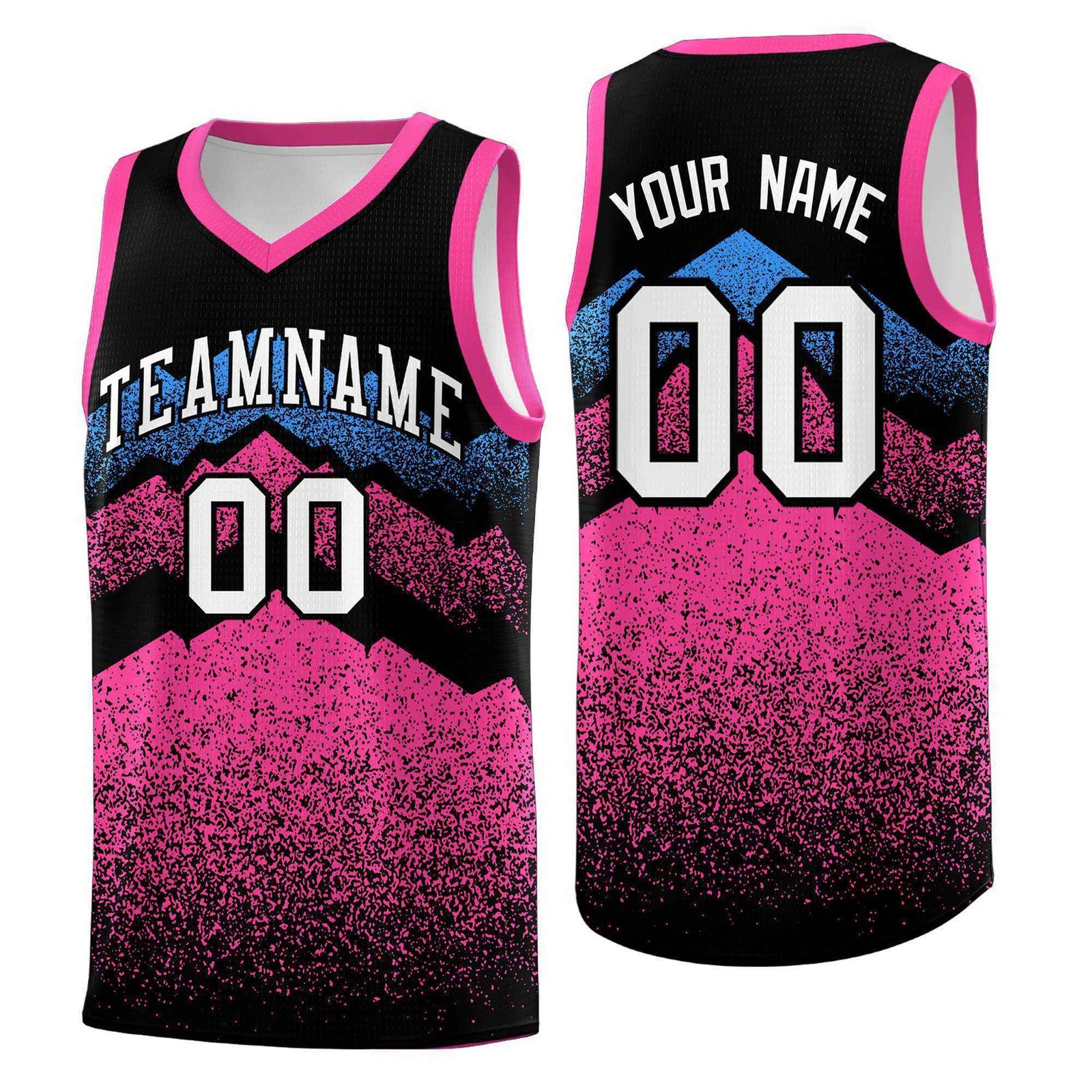 Personalized Youth Basketball Jerseys Black Pink Gradient Mountain Design Uniforms