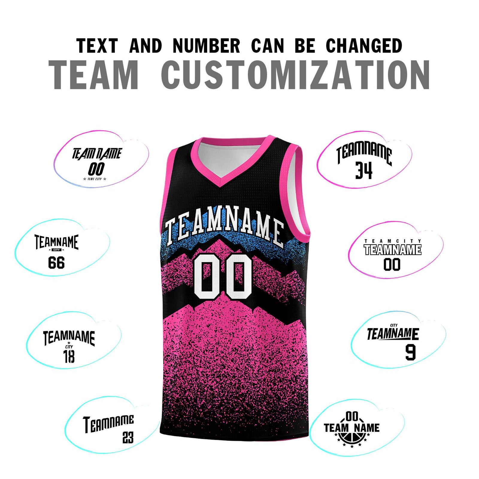 Personalized Youth Basketball Jerseys Black Pink Gradient Mountain Design Uniforms