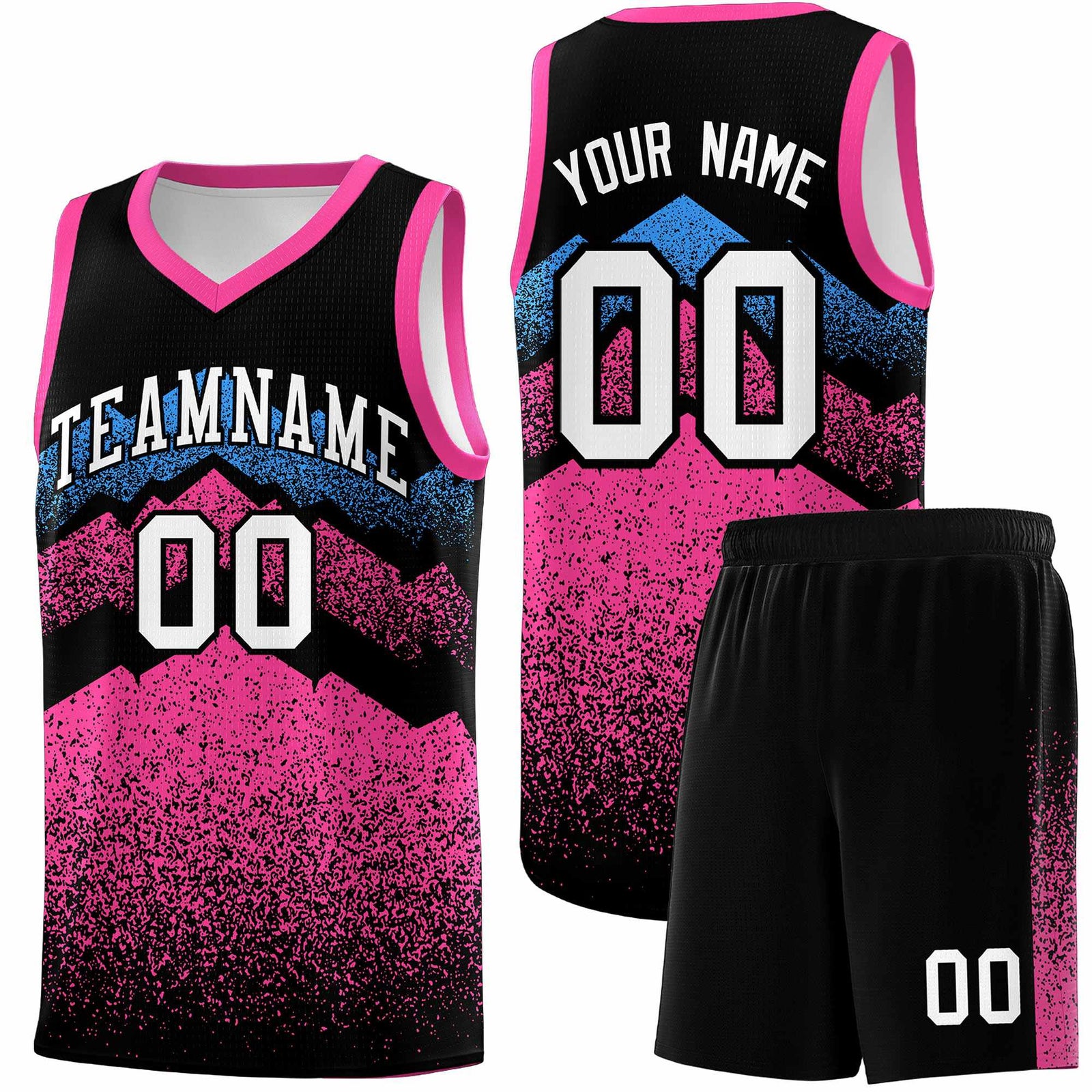 Personalized Youth Basketball Jerseys Black Pink Gradient Mountain Design Uniforms