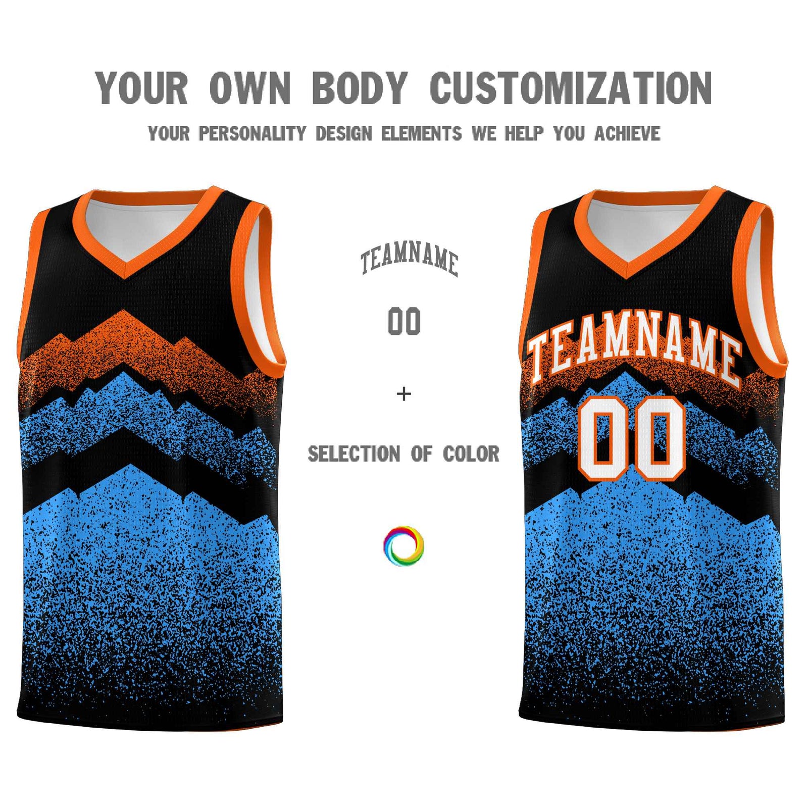 Personalized Youth Basketball Jerseys Black Powder Blue Gradient Mountain Design Uniforms