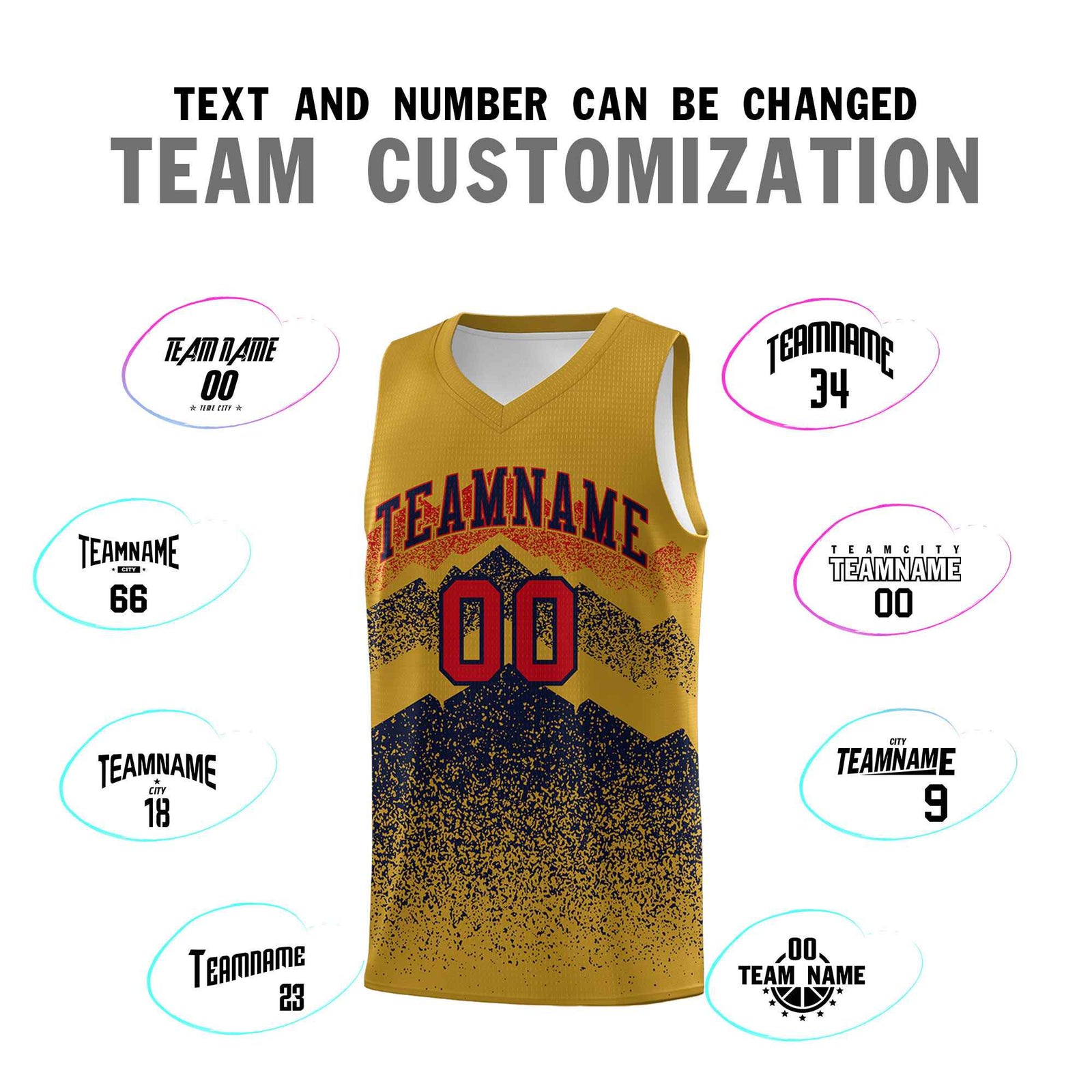 Personalized Youth Basketball Jerseys Old Gold Navy Gradient Mountain Design Uniforms