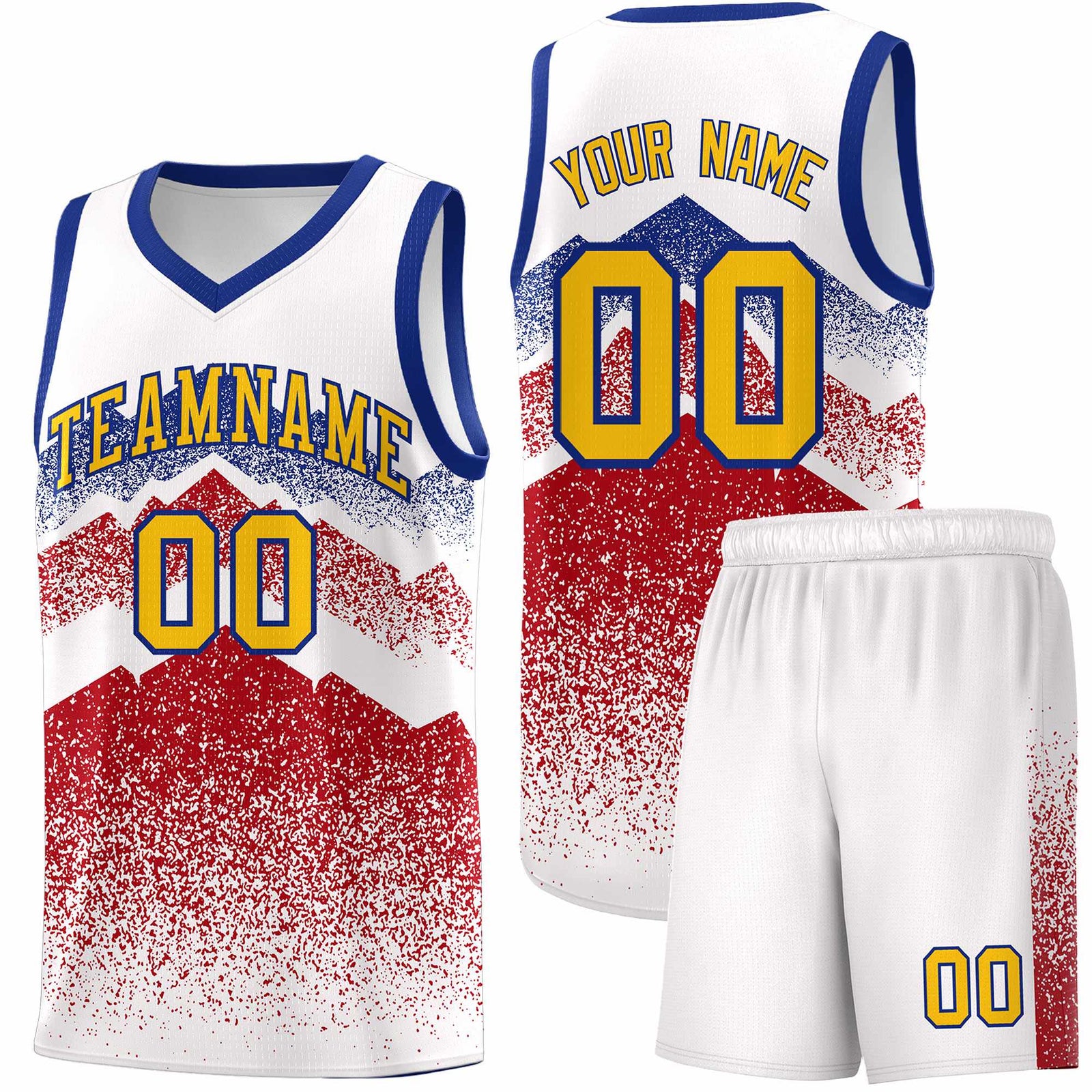 Custom Youth Basketball Jerseys White Red Gradient Mountain Design Uniforms