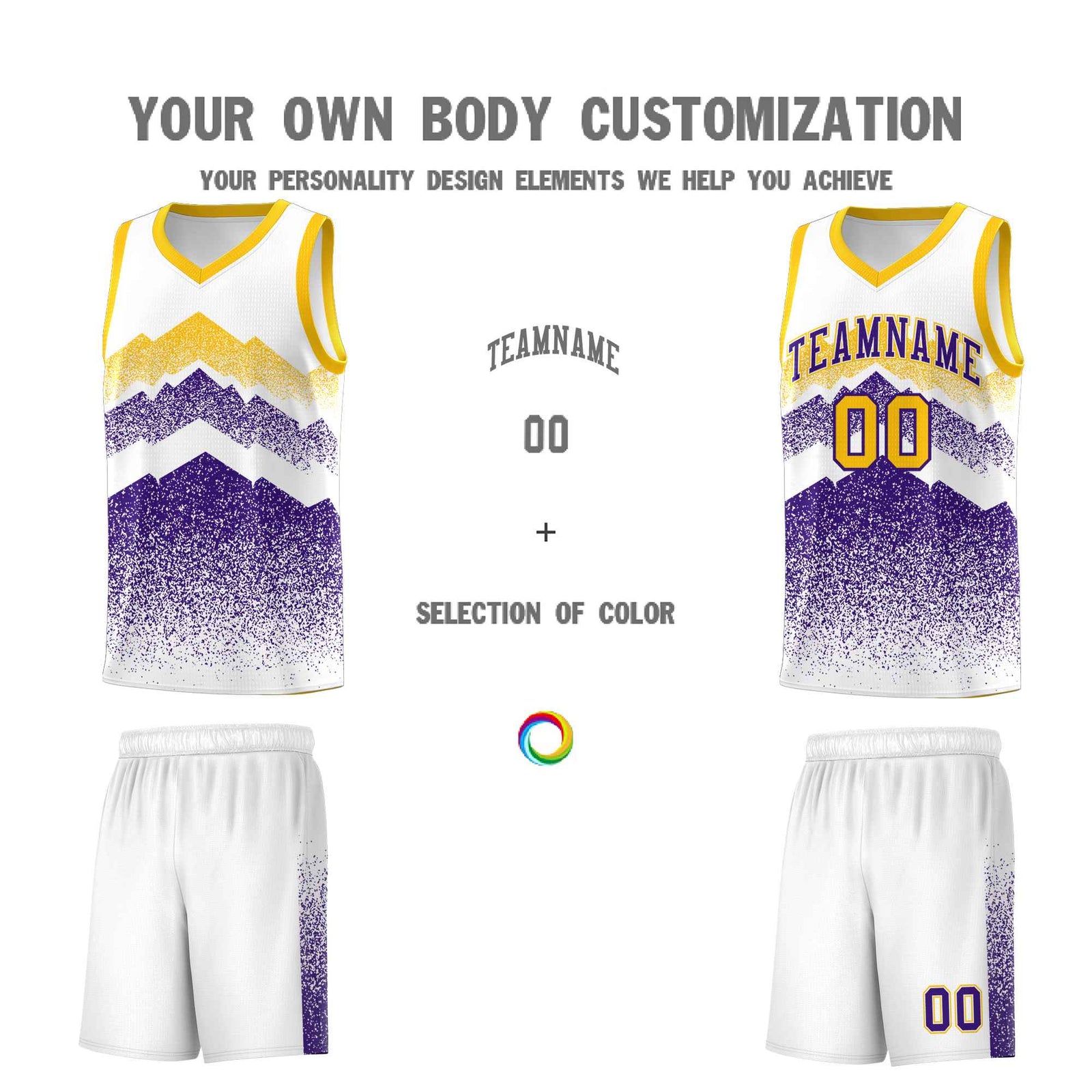 Custom Youth Basketball Jerseys White Purple Gradient Mountain Design Uniforms