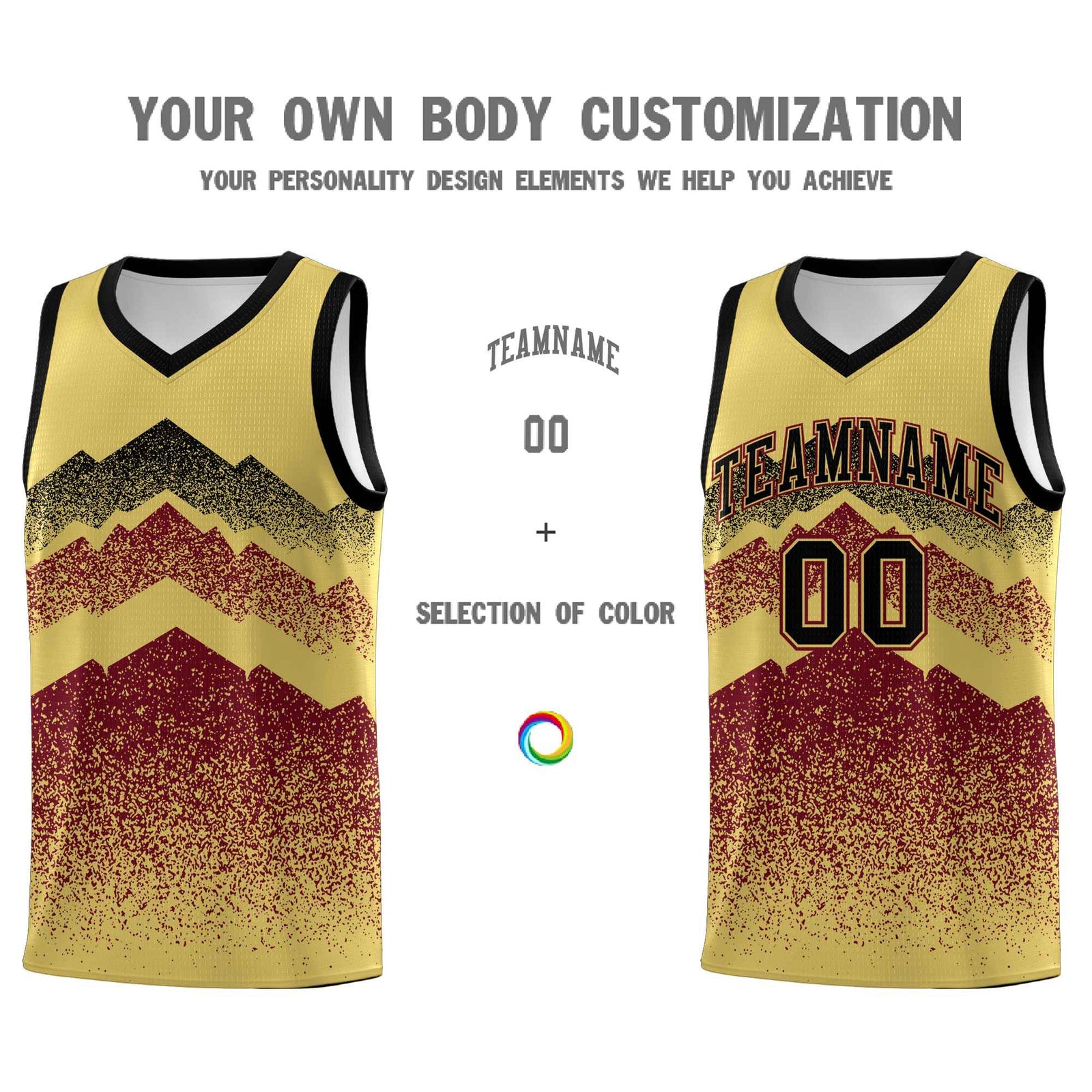 Personalized Youth Basketball Jerseys Khaki Crimson Gradient Mountain Design Uniforms