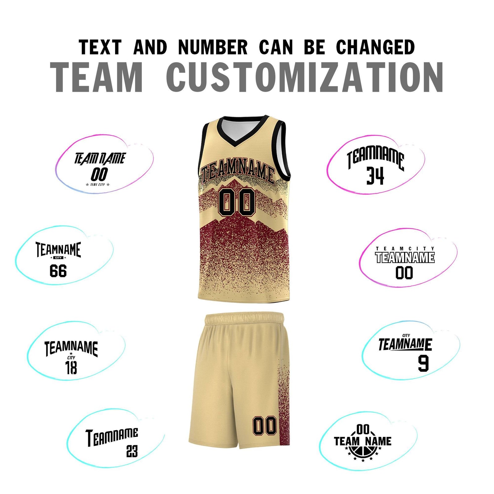 Personalized Youth Basketball Jerseys Khaki Crimson Gradient Mountain Design Uniforms
