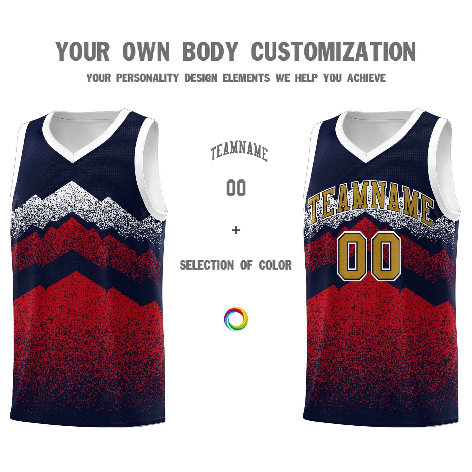 Personalized Youth Basketball Jerseys Navy Red Gradient Mountain Design Uniforms