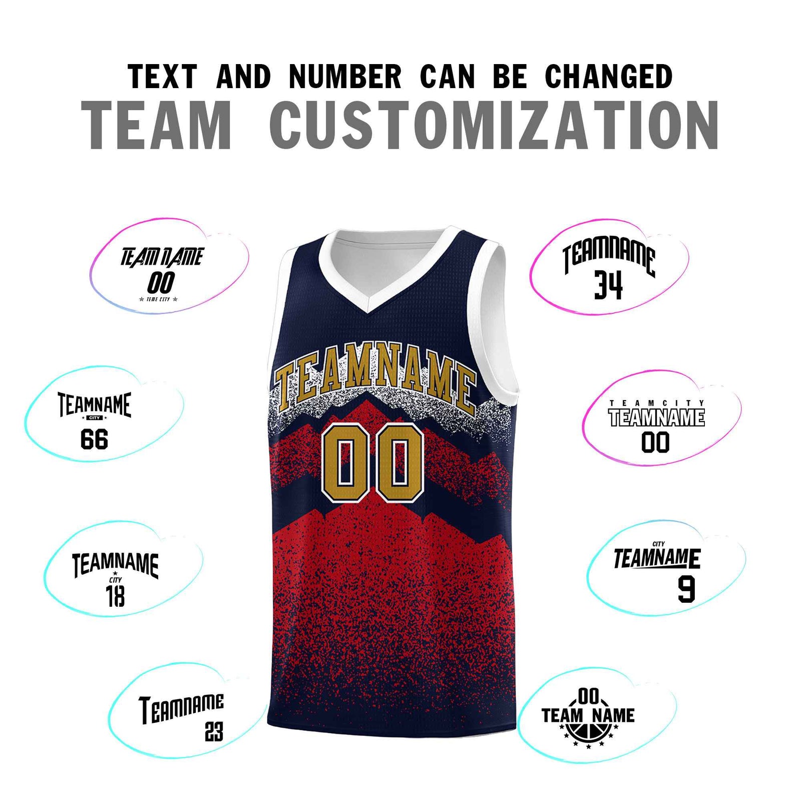 Personalized Youth Basketball Jerseys Navy Red Gradient Mountain Design Uniforms
