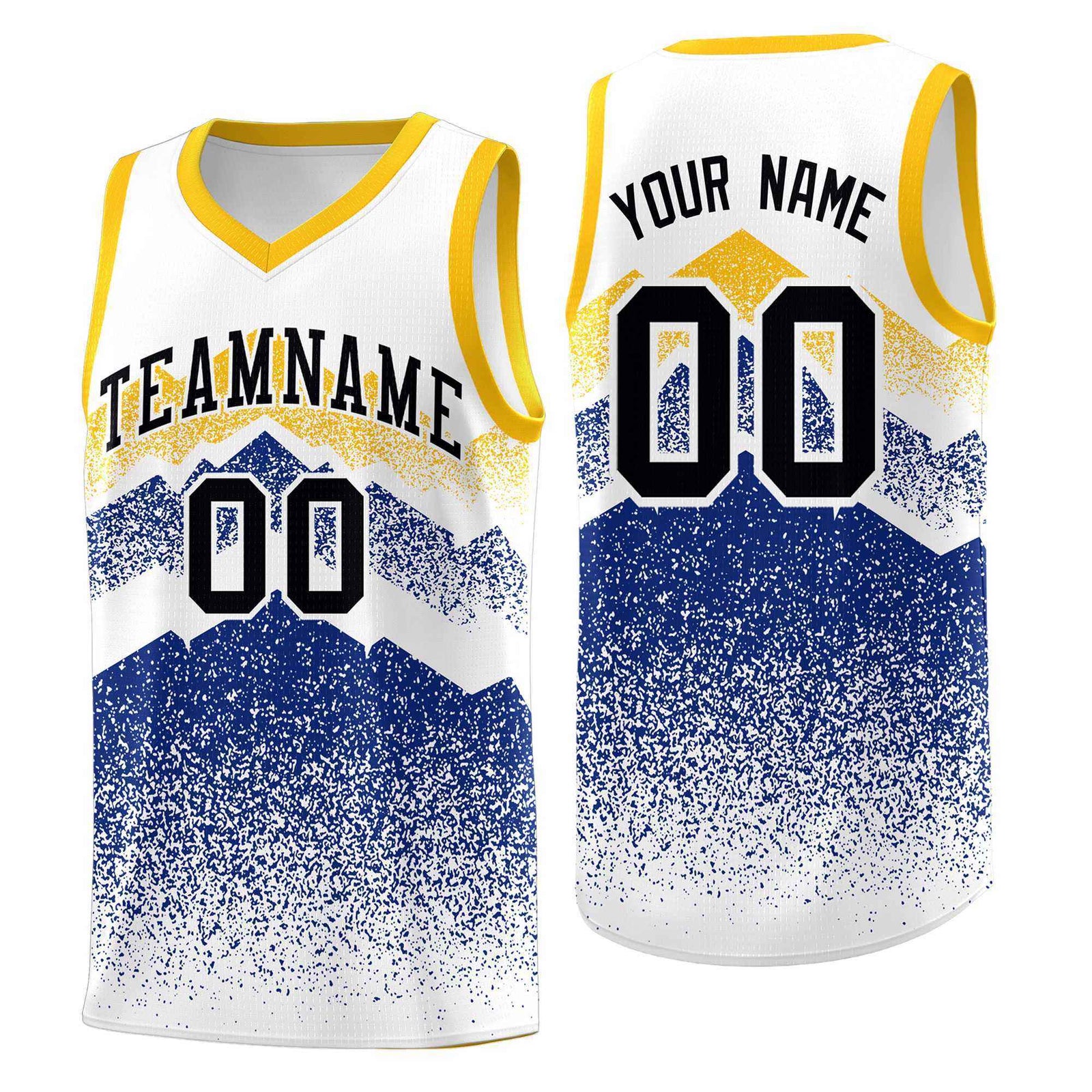 Custom Youth Basketball Jerseys White Royal Gradient Mountain Design Uniforms