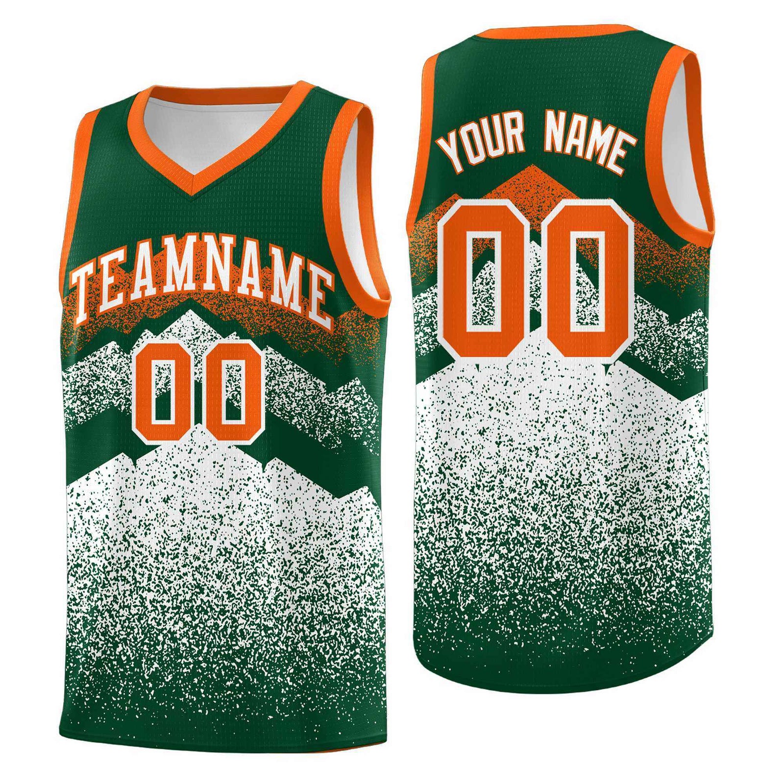 Personalized Youth Basketball Jerseys Green White Gradient Mountain Design Uniforms