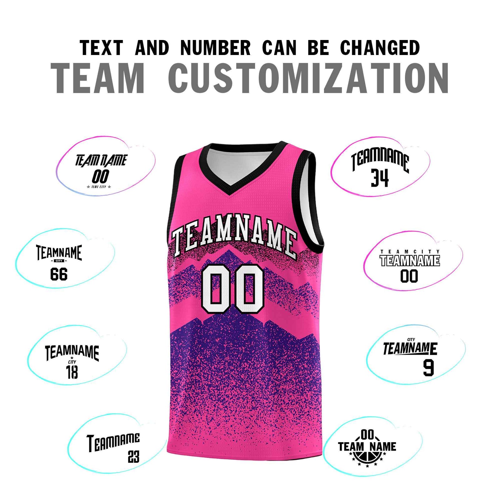 Personalized Youth Basketball Jerseys Pink Purple Gradient Mountain Design Uniforms