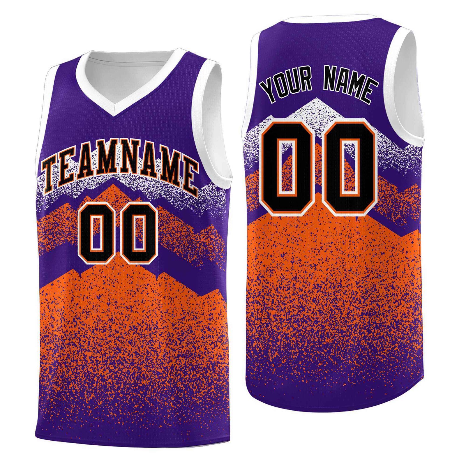 Custom Youth Basketball Jerseys Purple Orange Gradient Mountain Design Uniforms