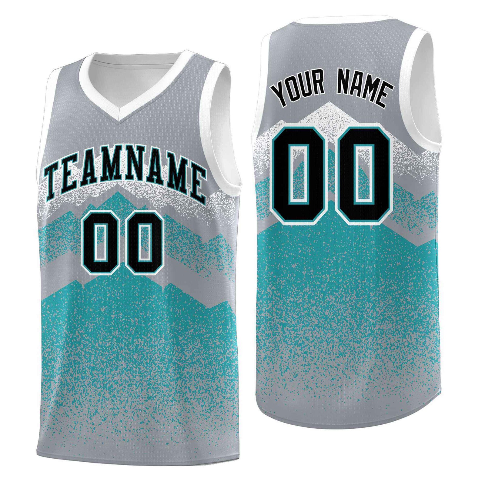 Personalized Youth Basketball Jerseys Silver Teal Gradient Mountain Design Uniforms